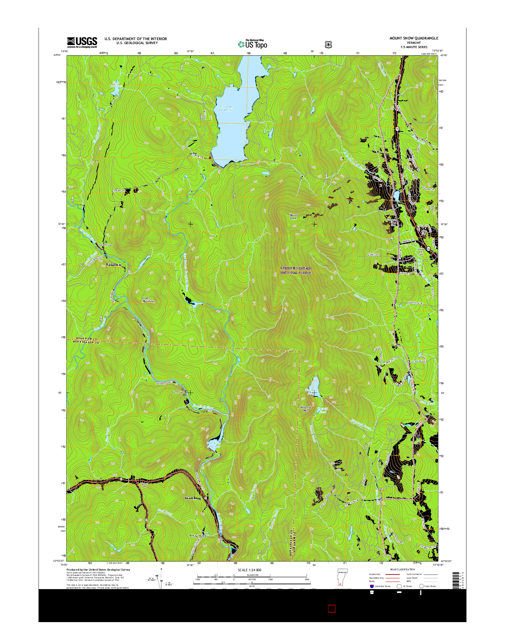 USGS US TOPO 7.5-MINUTE MAP FOR MOUNT SNOW, VT 2015