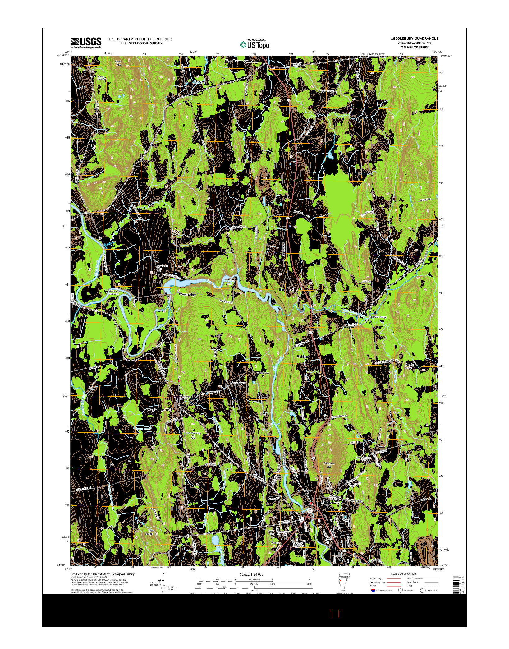 USGS US TOPO 7.5-MINUTE MAP FOR MIDDLEBURY, VT 2015