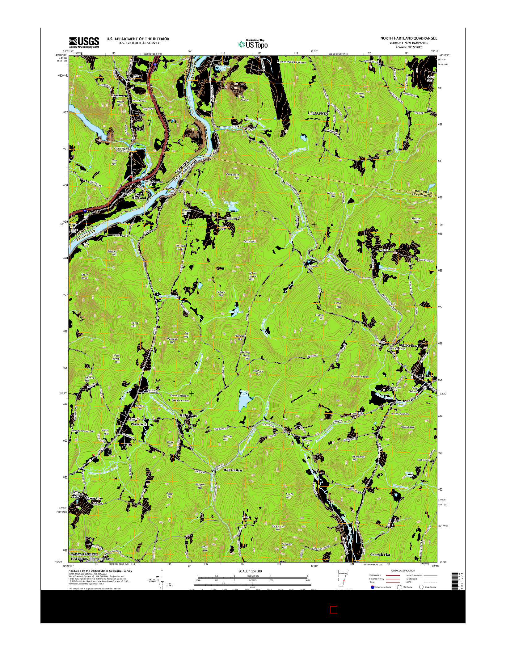 USGS US TOPO 7.5-MINUTE MAP FOR NORTH HARTLAND, VT-NH 2015