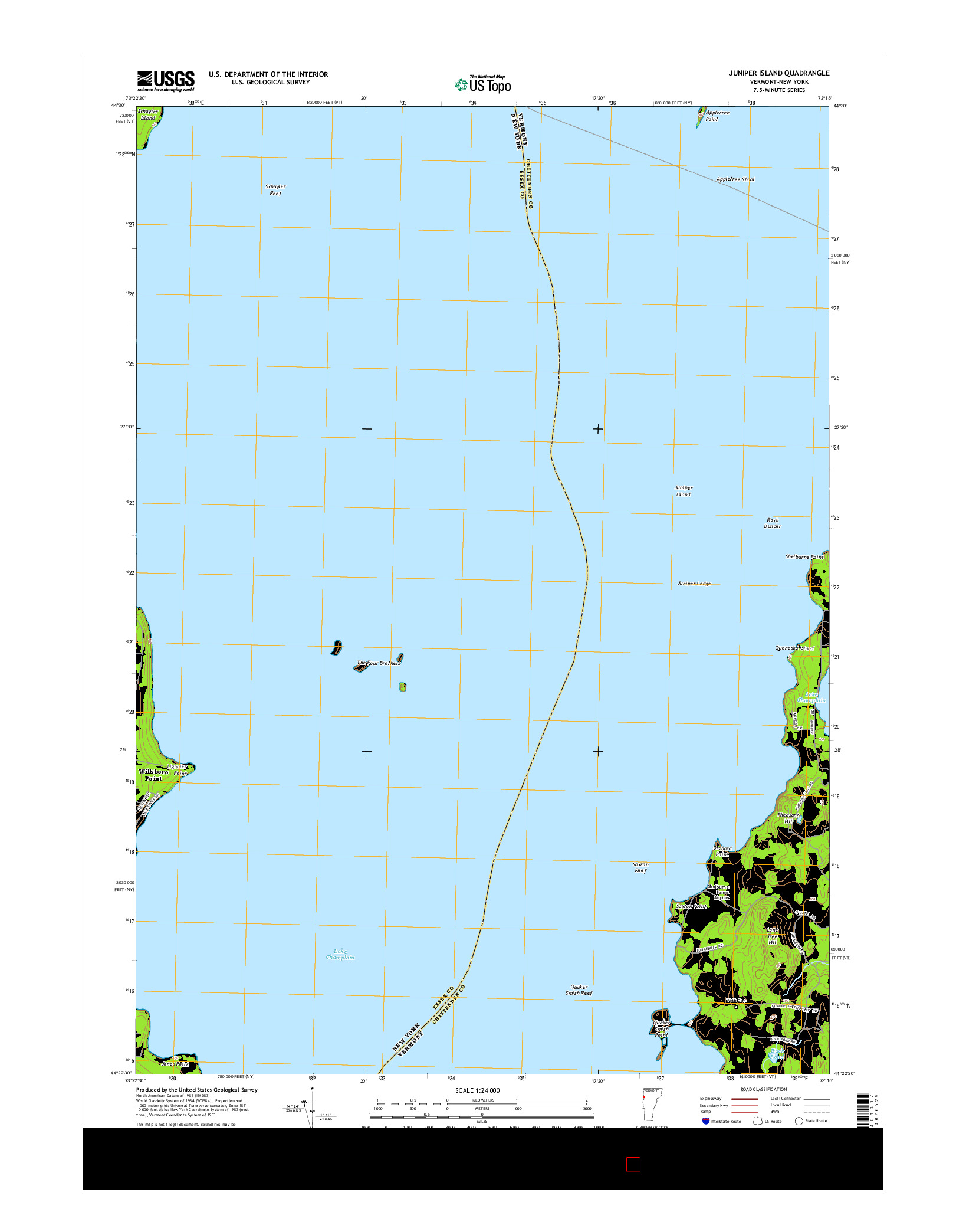 USGS US TOPO 7.5-MINUTE MAP FOR JUNIPER ISLAND, VT-NY 2015