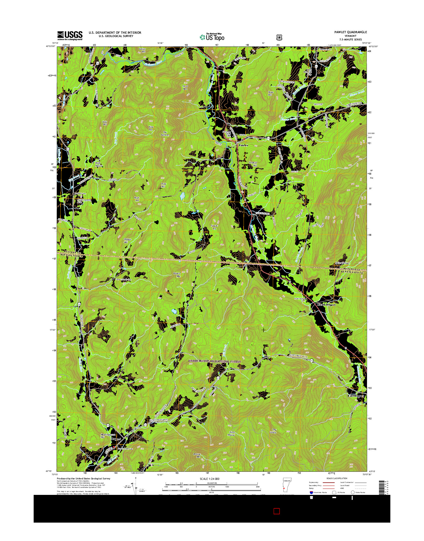 USGS US TOPO 7.5-MINUTE MAP FOR PAWLET, VT 2015