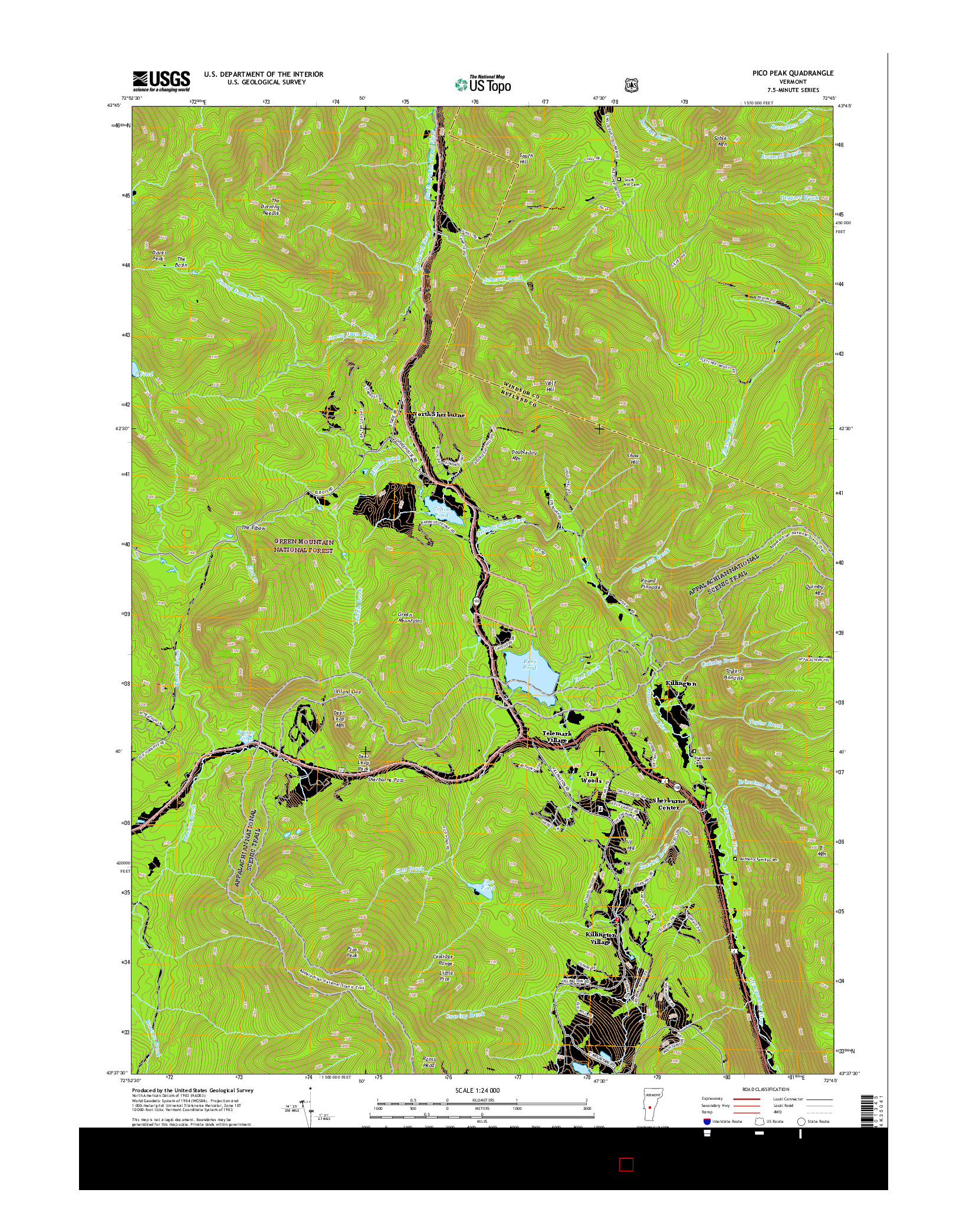 USGS US TOPO 7.5-MINUTE MAP FOR PICO PEAK, VT 2015