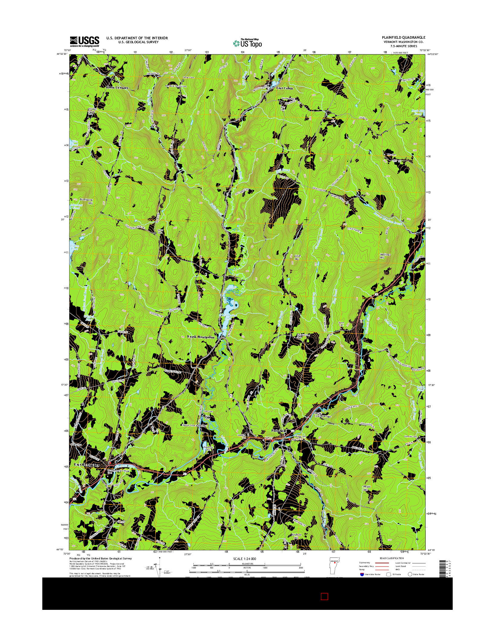 USGS US TOPO 7.5-MINUTE MAP FOR PLAINFIELD, VT 2015