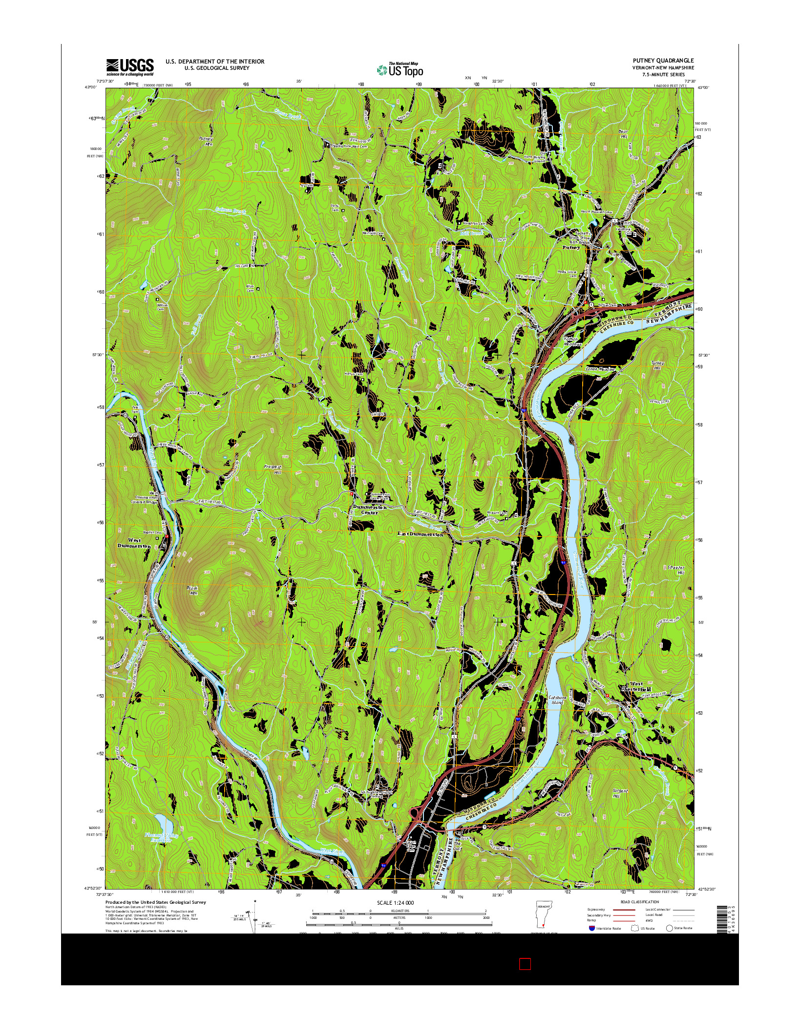 USGS US TOPO 7.5-MINUTE MAP FOR PUTNEY, VT-NH 2015