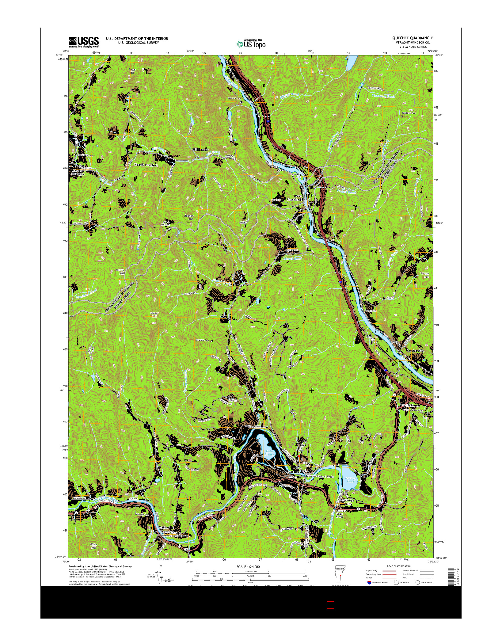 USGS US TOPO 7.5-MINUTE MAP FOR QUECHEE, VT 2015