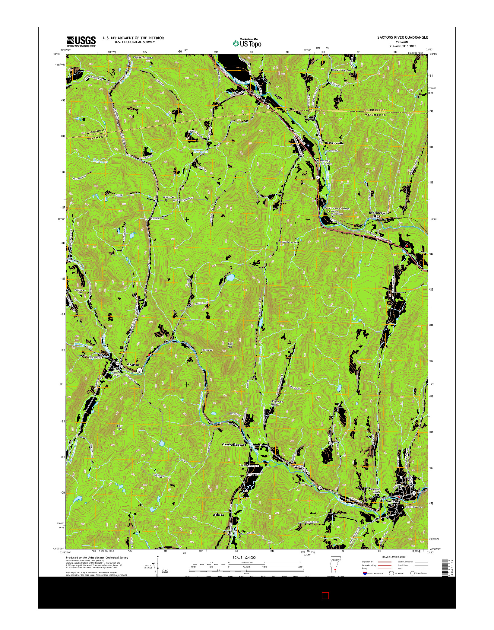 USGS US TOPO 7.5-MINUTE MAP FOR SAXTONS RIVER, VT 2015