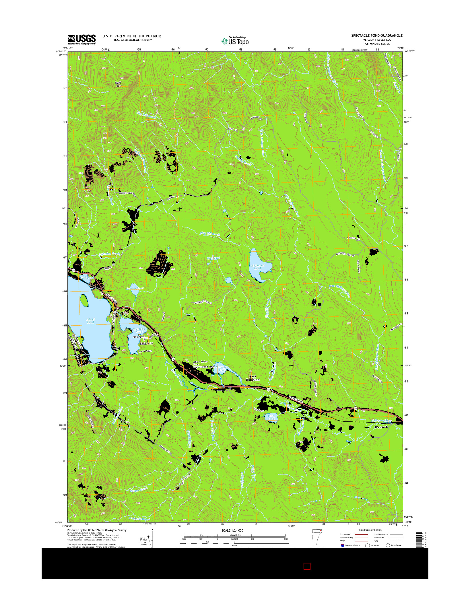 USGS US TOPO 7.5-MINUTE MAP FOR SPECTACLE POND, VT 2015