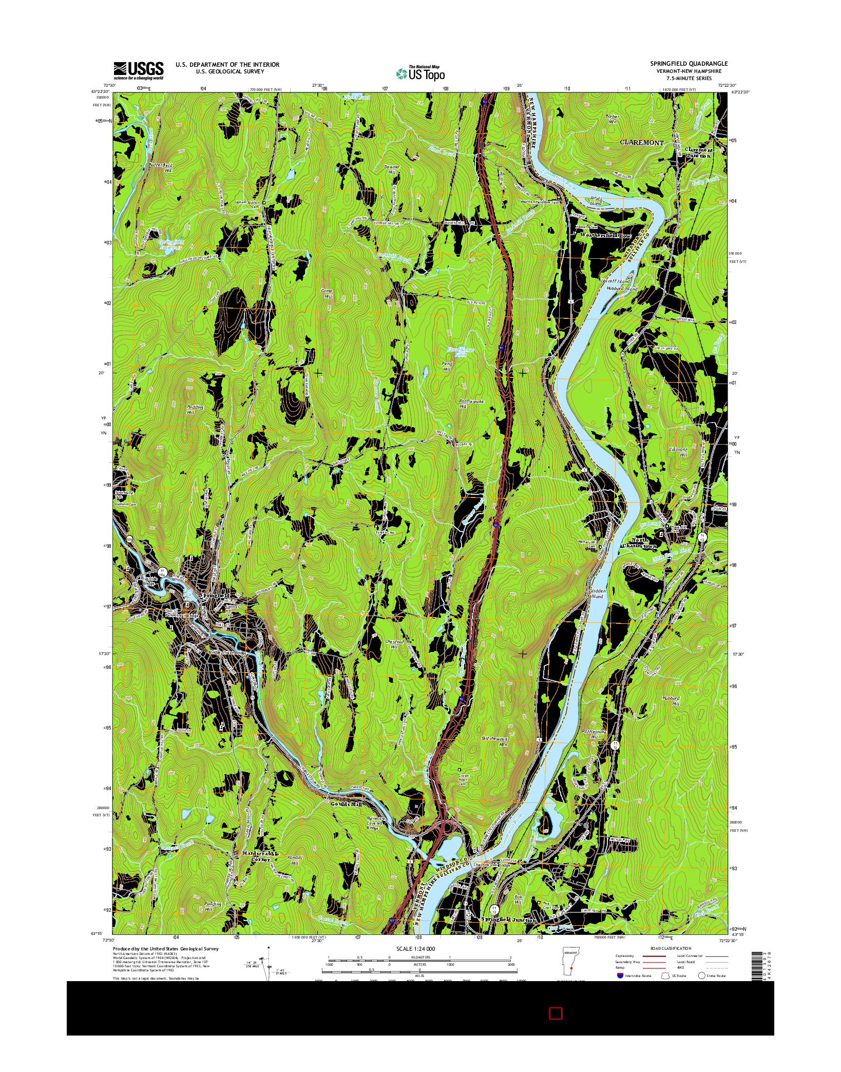 USGS US TOPO 7.5-MINUTE MAP FOR SPRINGFIELD, VT-NH 2015