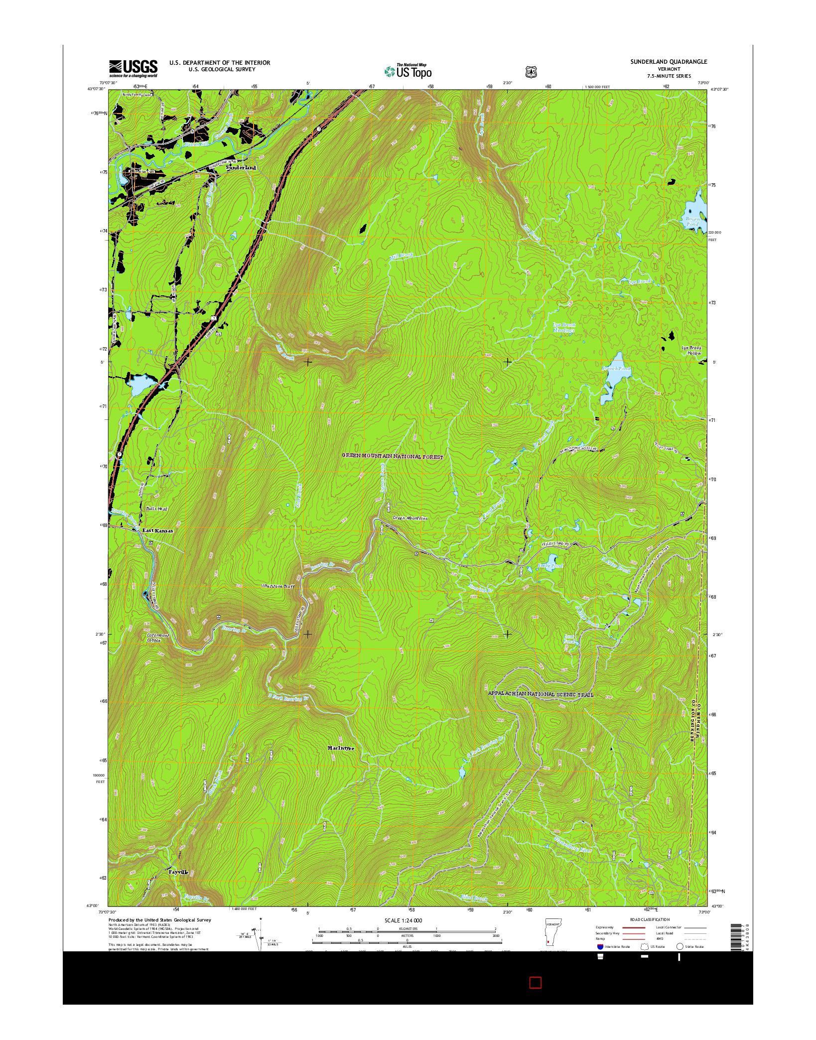 USGS US TOPO 7.5-MINUTE MAP FOR SUNDERLAND, VT 2015