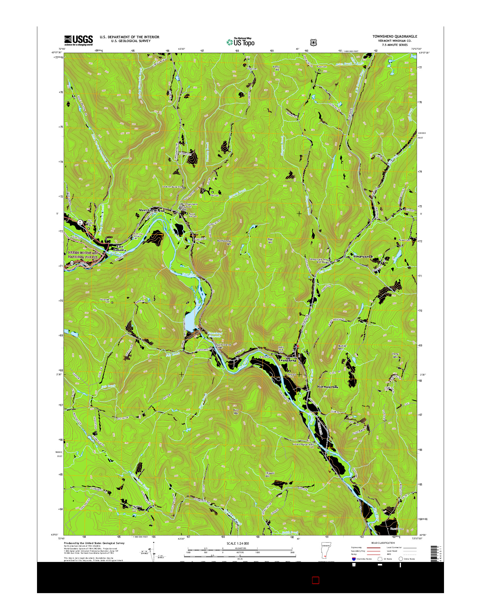 USGS US TOPO 7.5-MINUTE MAP FOR TOWNSHEND, VT 2015