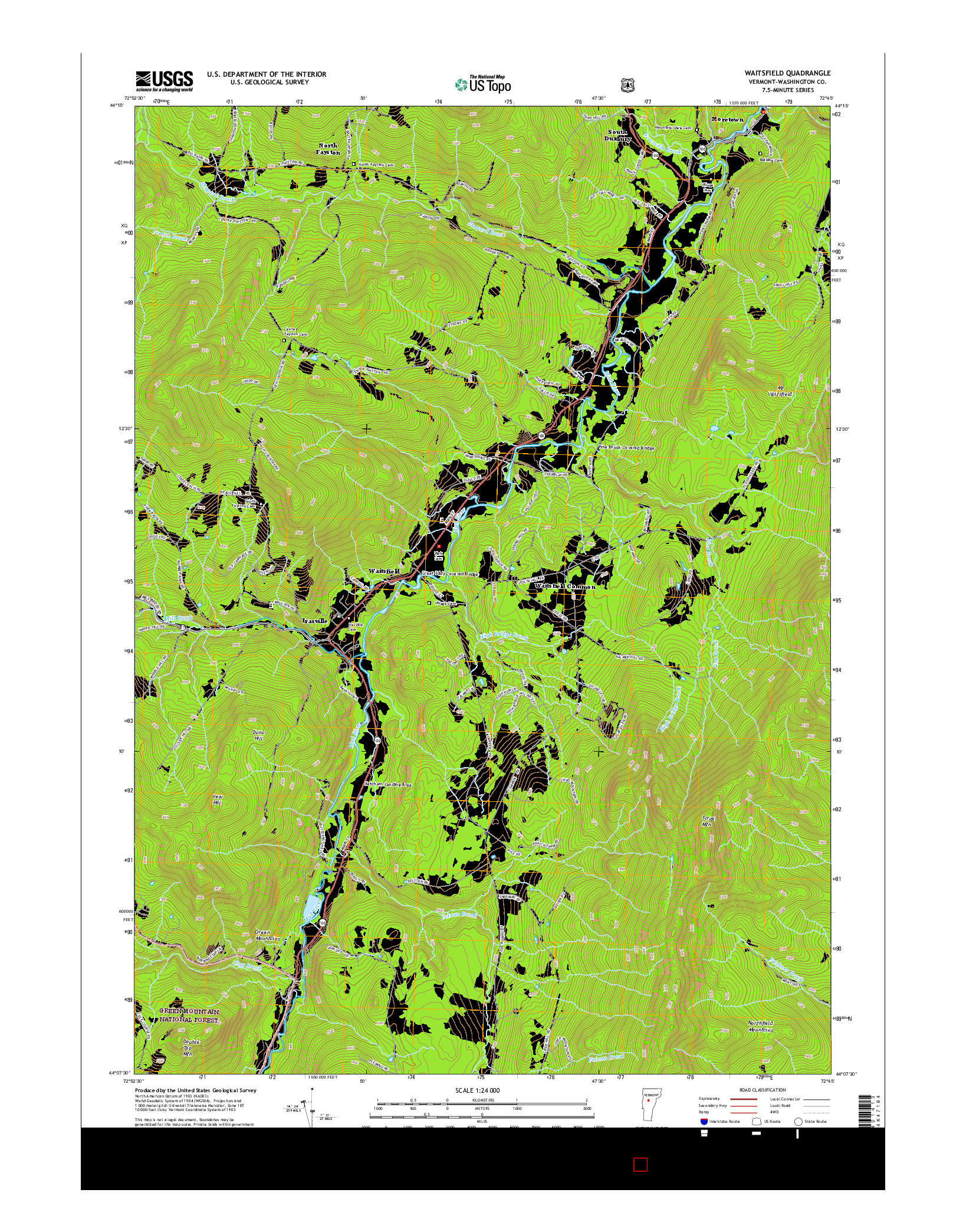 USGS US TOPO 7.5-MINUTE MAP FOR WAITSFIELD, VT 2015