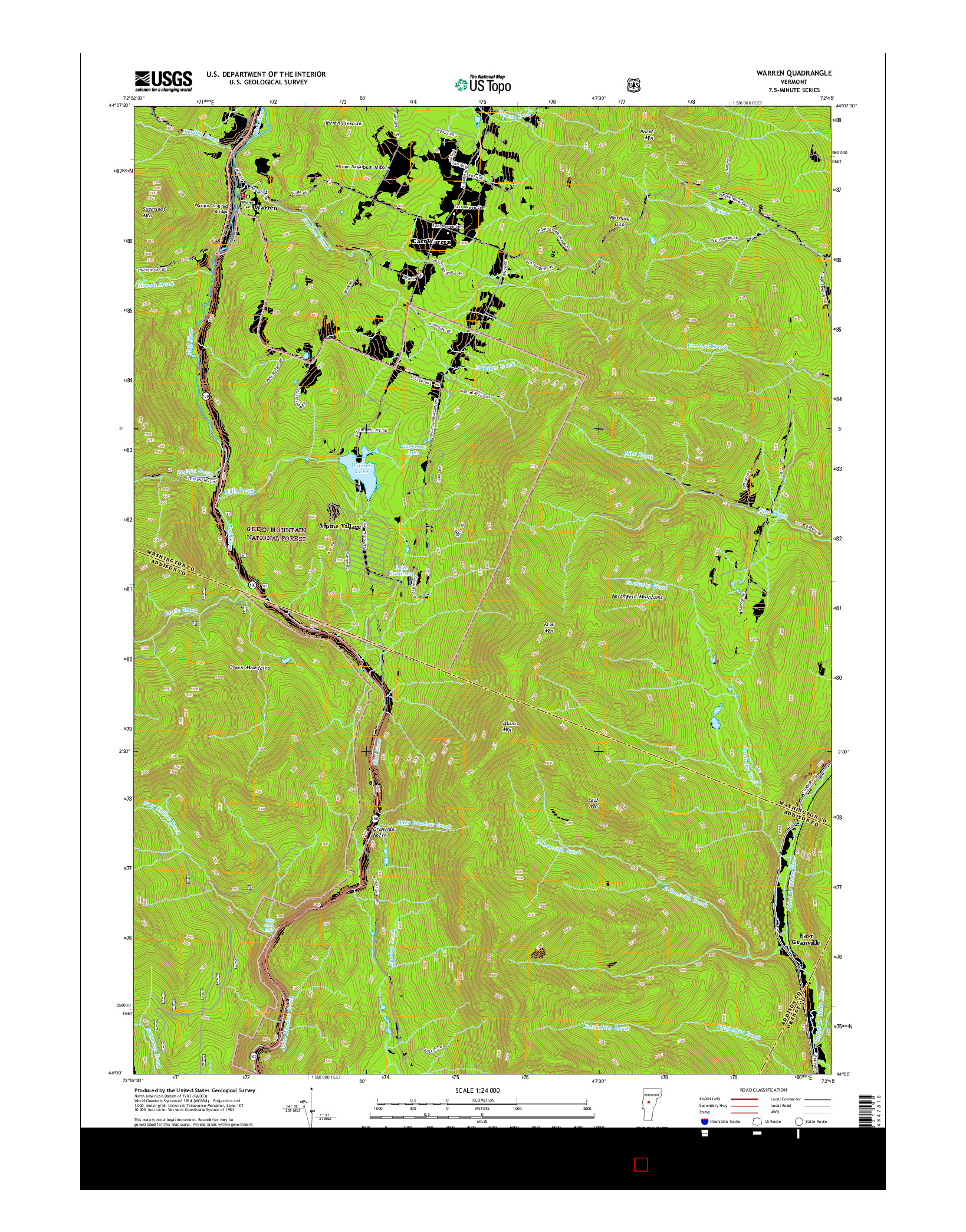 USGS US TOPO 7.5-MINUTE MAP FOR WARREN, VT 2015