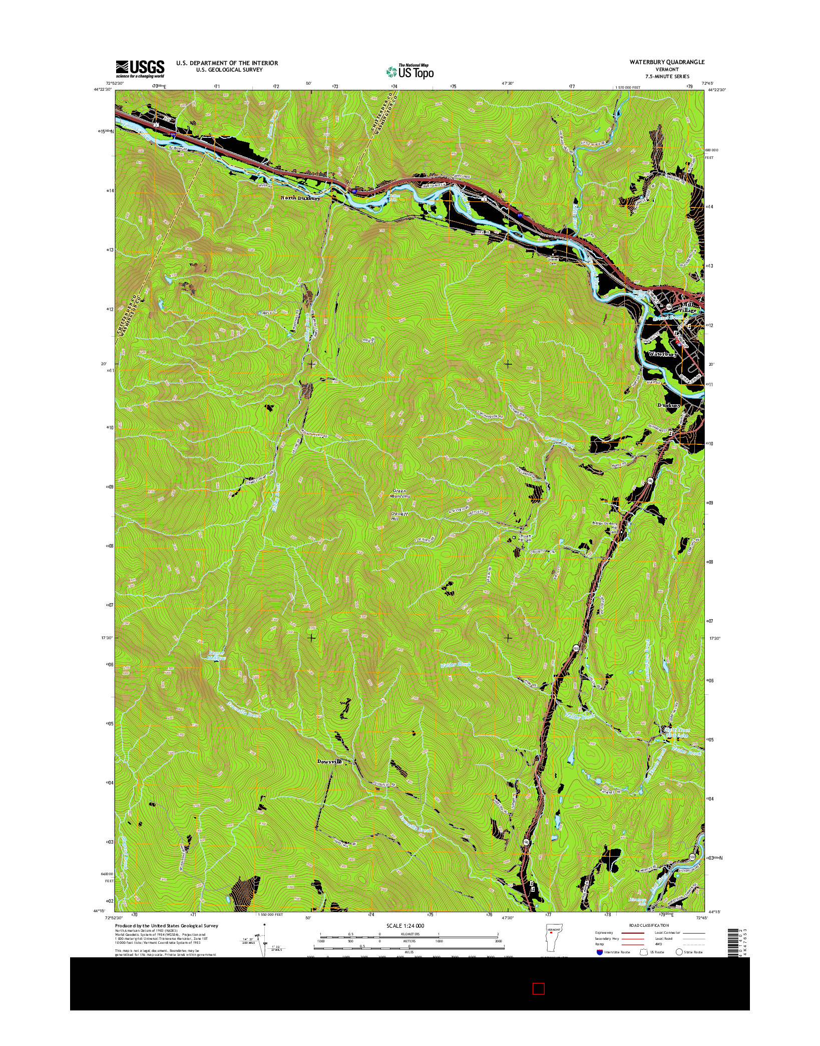 USGS US TOPO 7.5-MINUTE MAP FOR WATERBURY, VT 2015