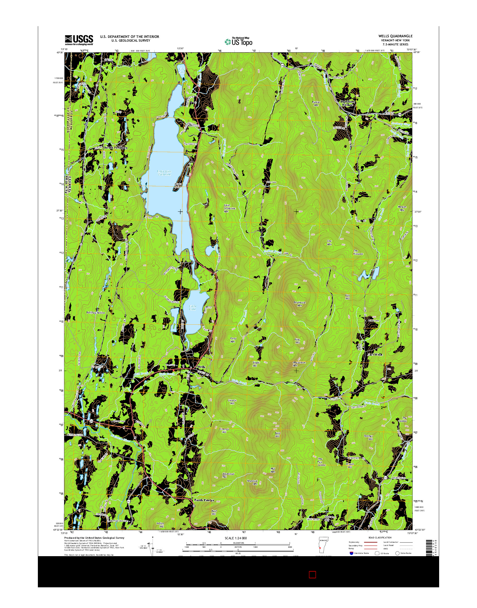 USGS US TOPO 7.5-MINUTE MAP FOR WELLS, VT-NY 2015