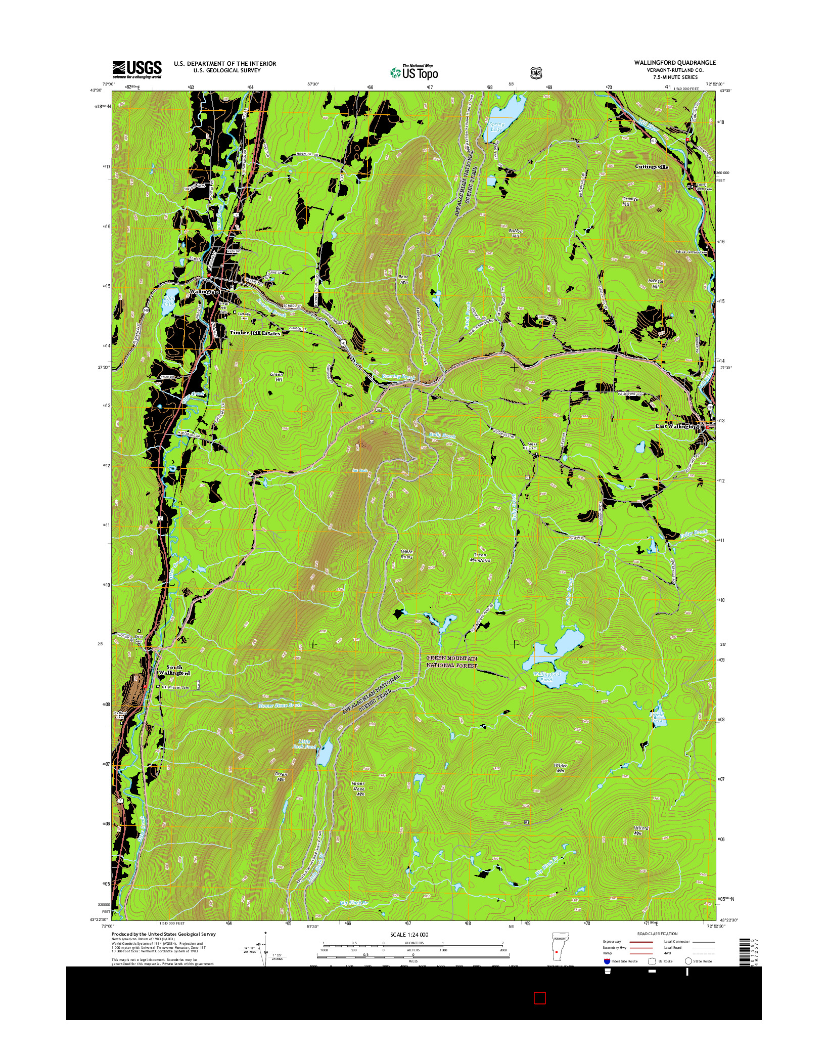 USGS US TOPO 7.5-MINUTE MAP FOR WALLINGFORD, VT 2015