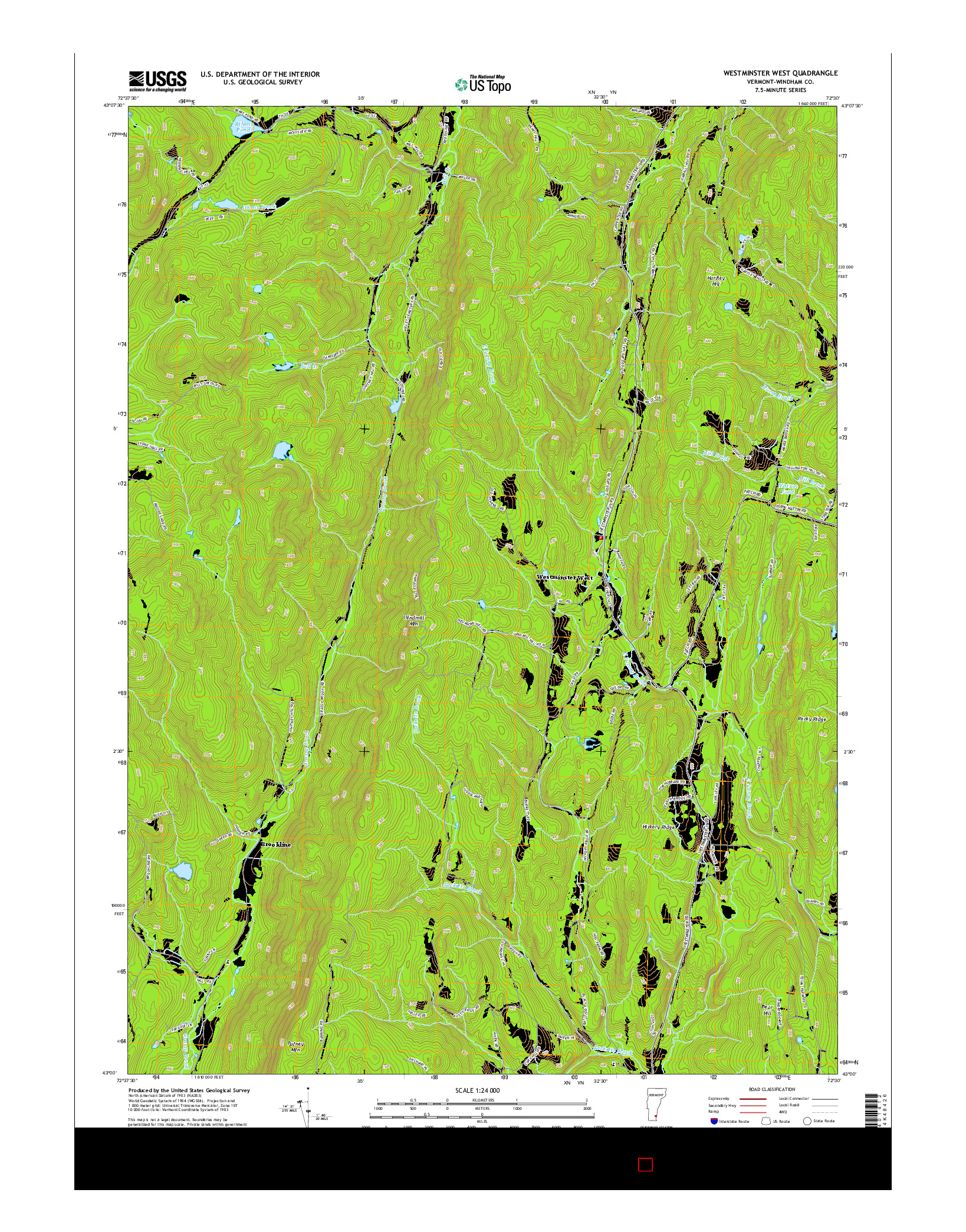 USGS US TOPO 7.5-MINUTE MAP FOR WESTMINSTER WEST, VT 2015