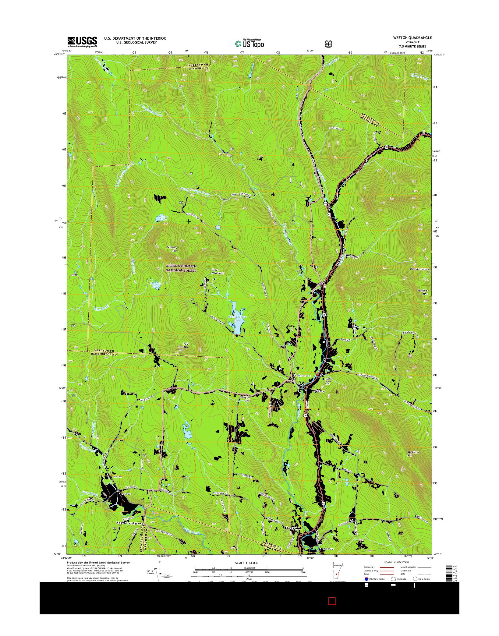 USGS US TOPO 7.5-MINUTE MAP FOR WESTON, VT 2015