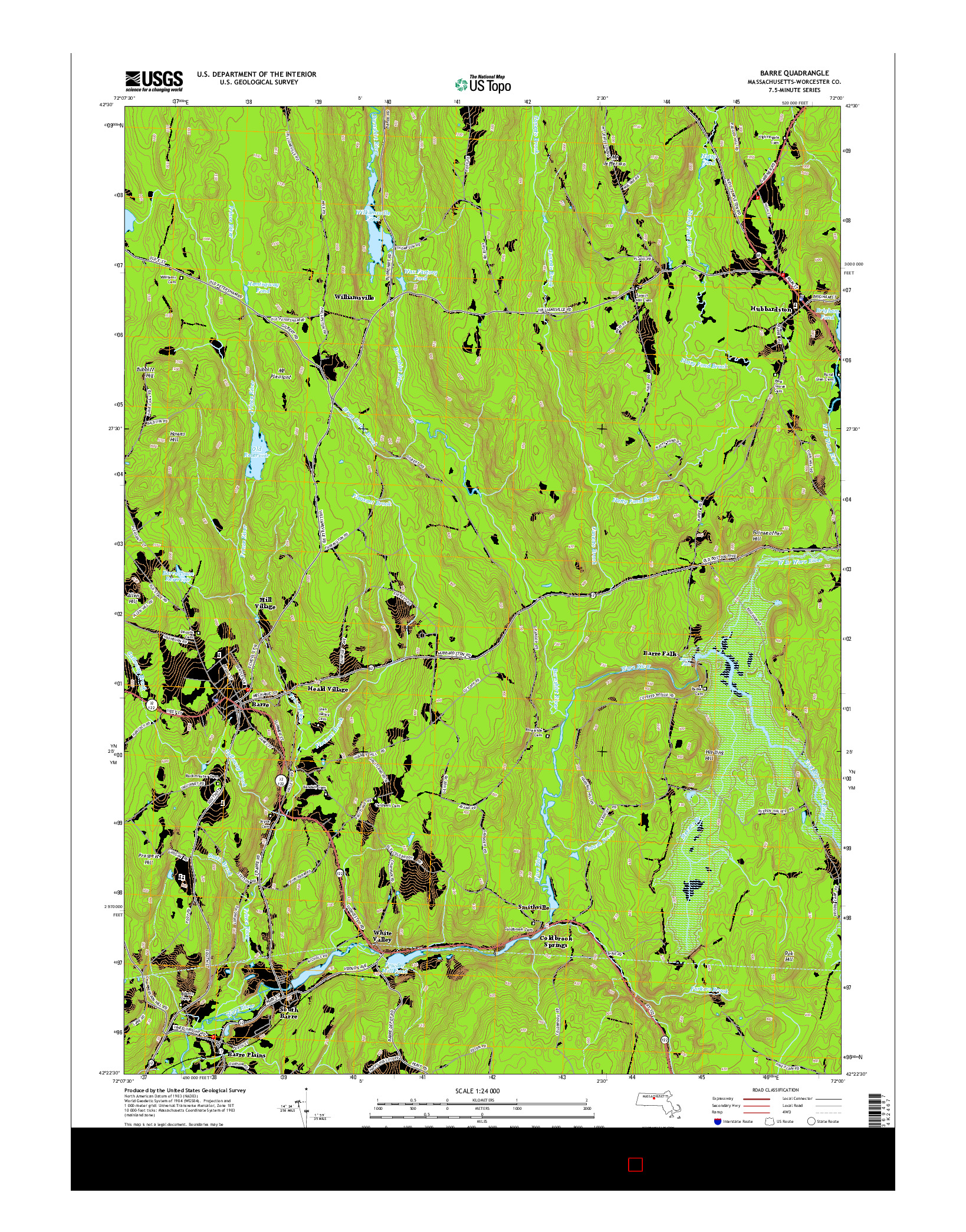 USGS US TOPO 7.5-MINUTE MAP FOR BARRE, MA 2015