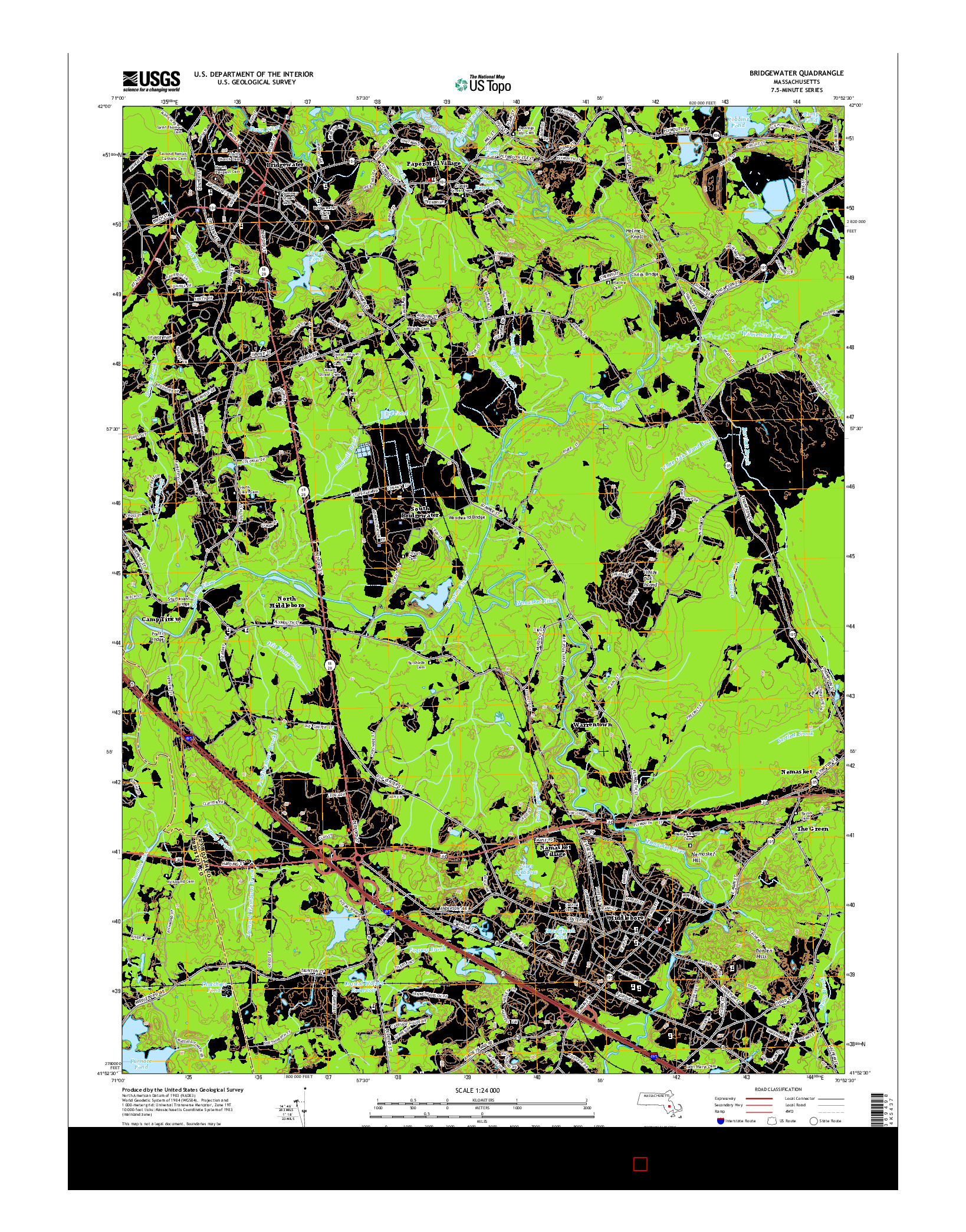 USGS US TOPO 7.5-MINUTE MAP FOR BRIDGEWATER, MA 2015