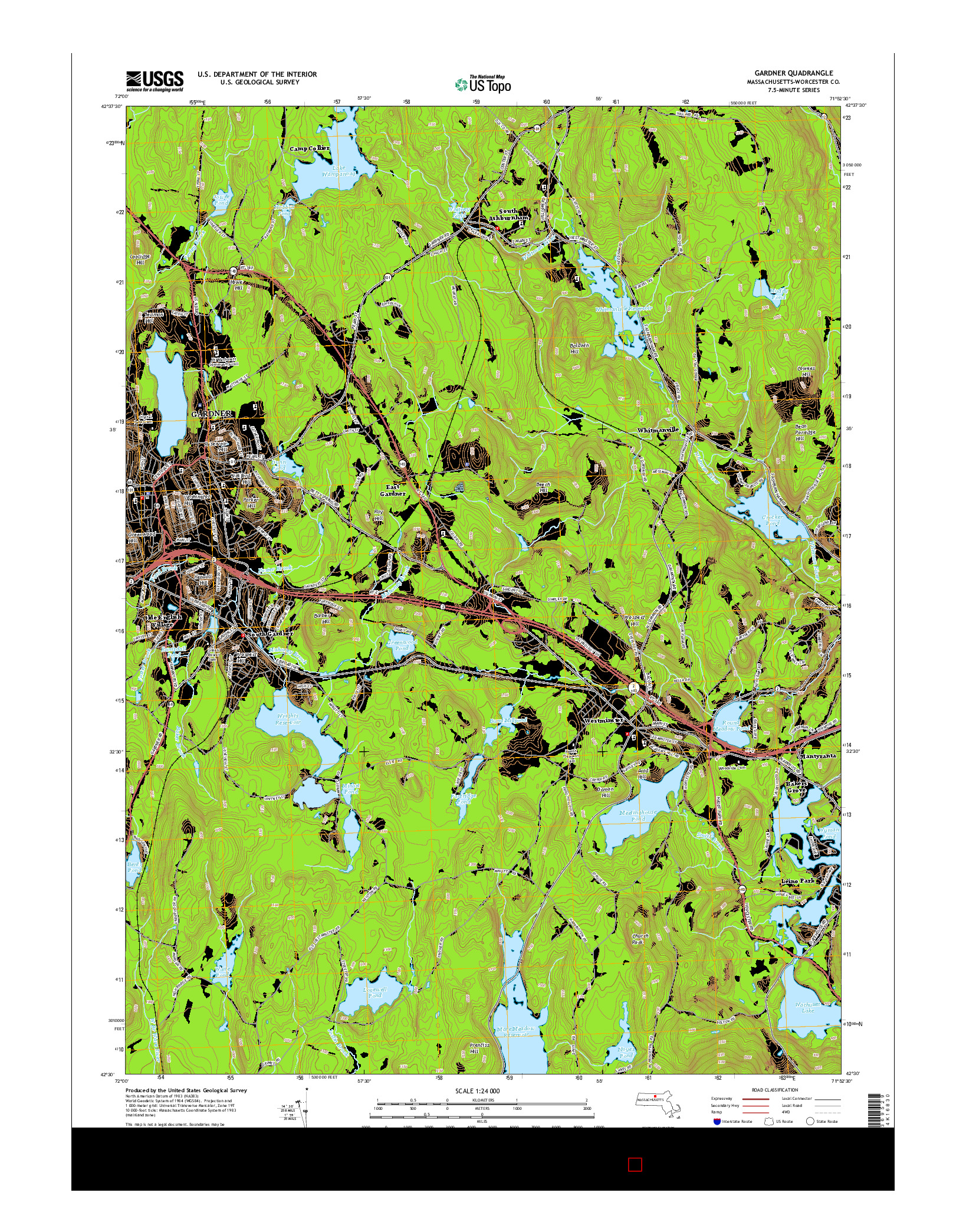 USGS US TOPO 7.5-MINUTE MAP FOR GARDNER, MA 2015