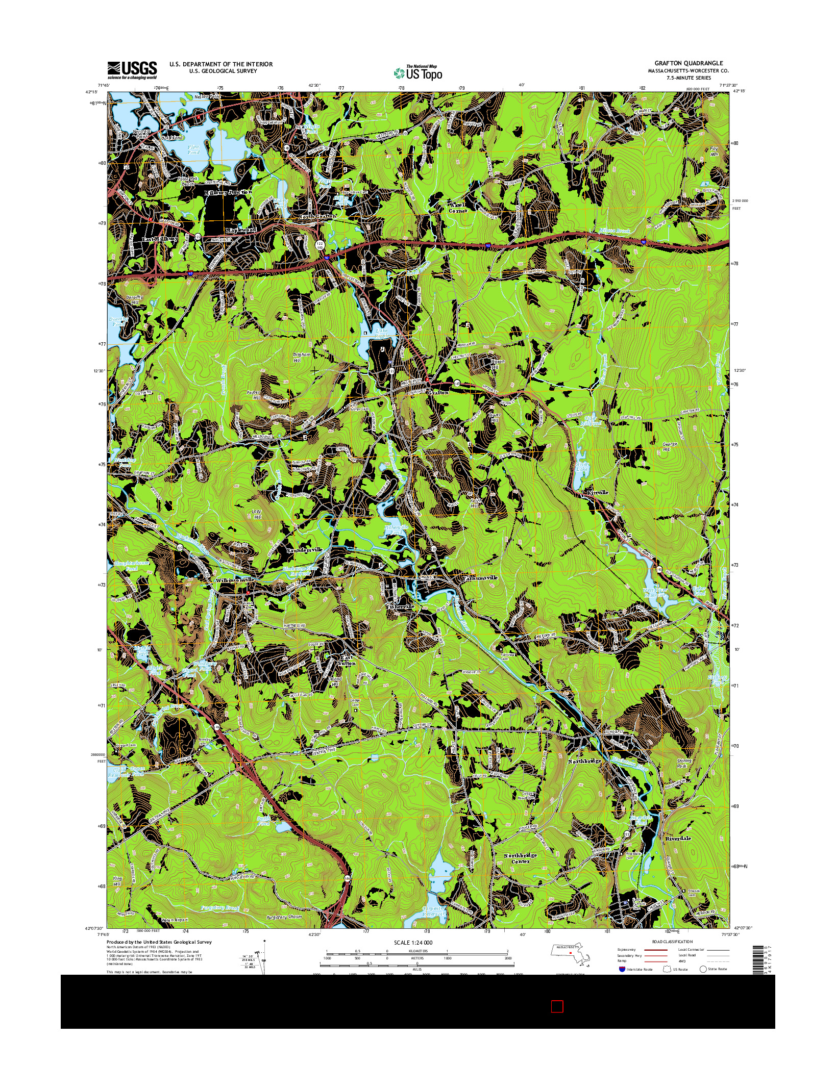 USGS US TOPO 7.5-MINUTE MAP FOR GRAFTON, MA 2015