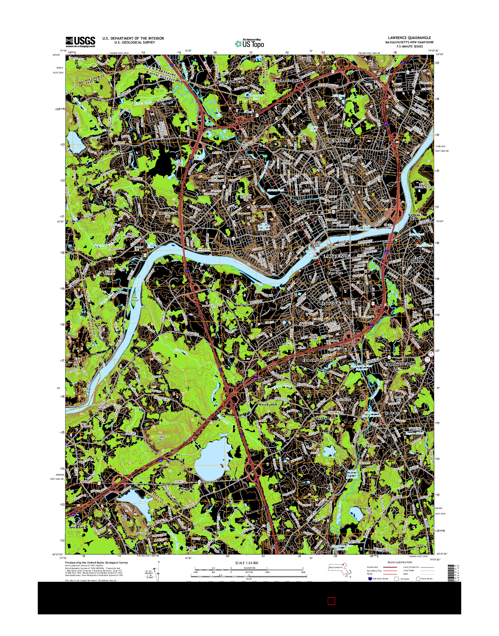 USGS US TOPO 7.5-MINUTE MAP FOR LAWRENCE, MA-NH 2015