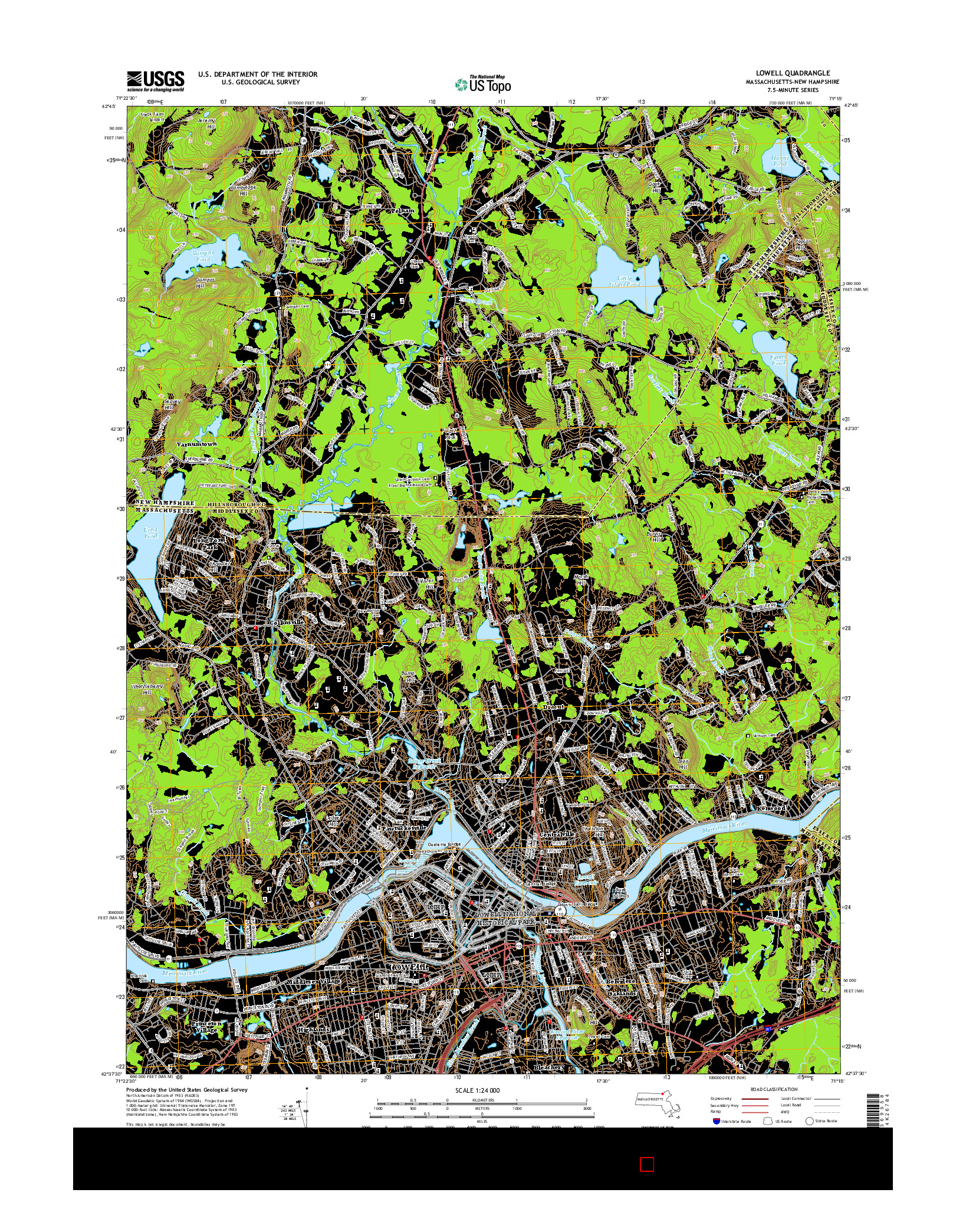 USGS US TOPO 7.5-MINUTE MAP FOR LOWELL, MA-NH 2015