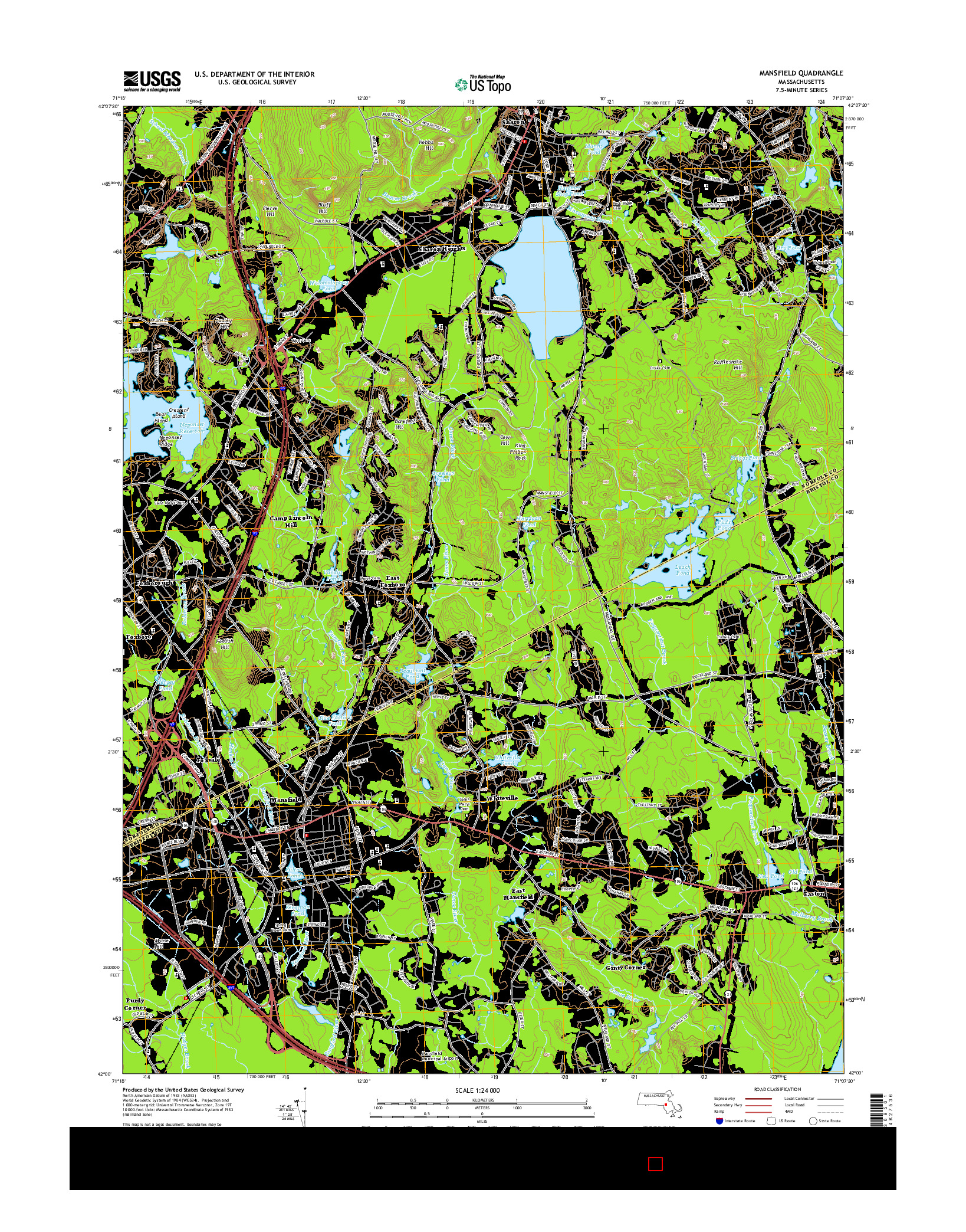 USGS US TOPO 7.5-MINUTE MAP FOR MANSFIELD, MA 2015