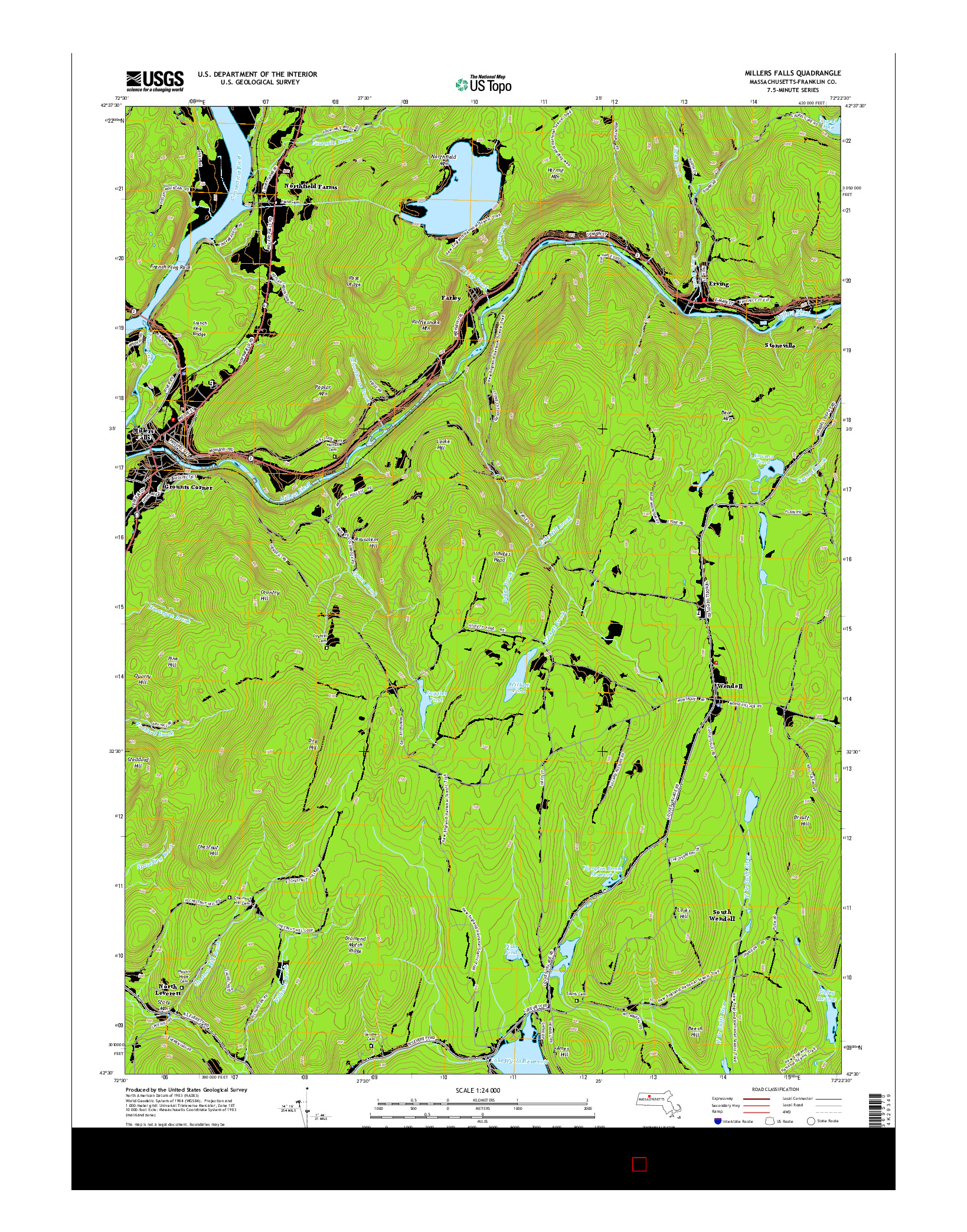 USGS US TOPO 7.5-MINUTE MAP FOR MILLERS FALLS, MA 2015