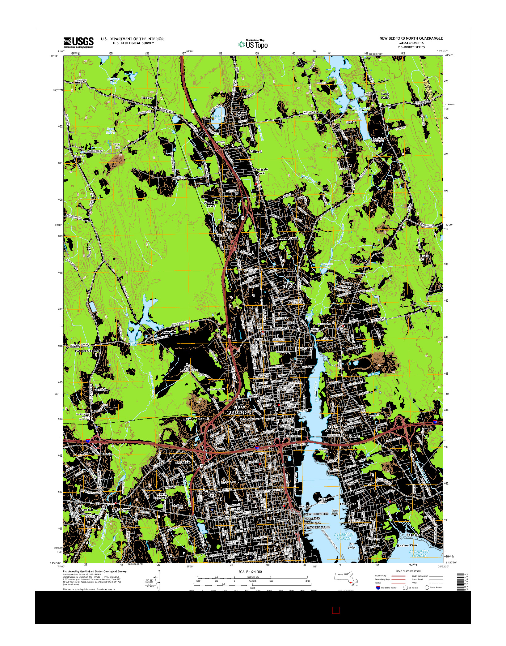 USGS US TOPO 7.5-MINUTE MAP FOR NEW BEDFORD NORTH, MA 2015