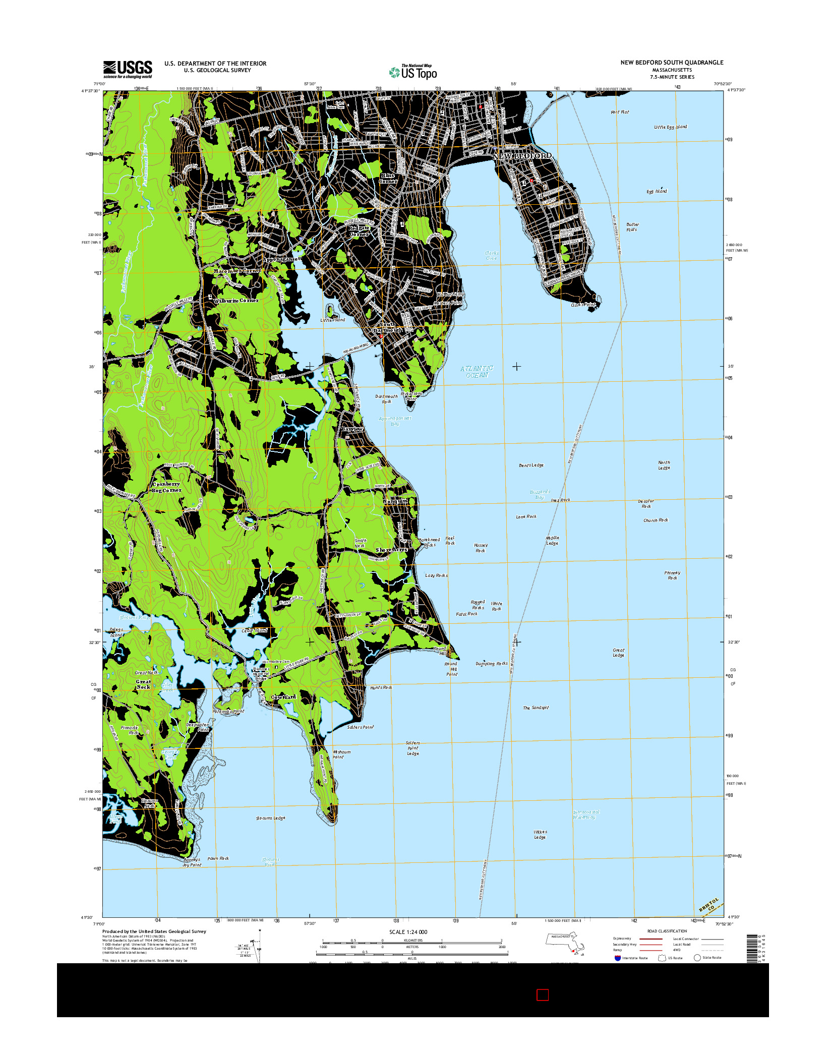 USGS US TOPO 7.5-MINUTE MAP FOR NEW BEDFORD SOUTH, MA 2015
