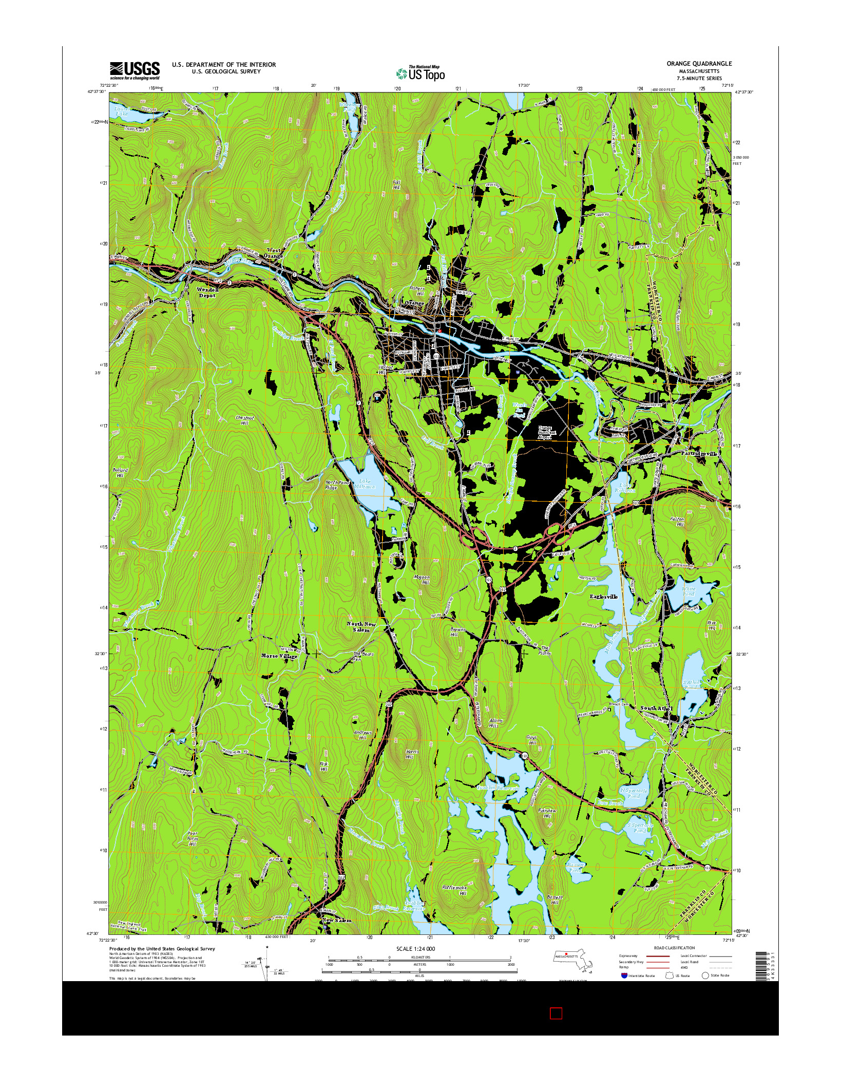 USGS US TOPO 7.5-MINUTE MAP FOR ORANGE, MA 2015
