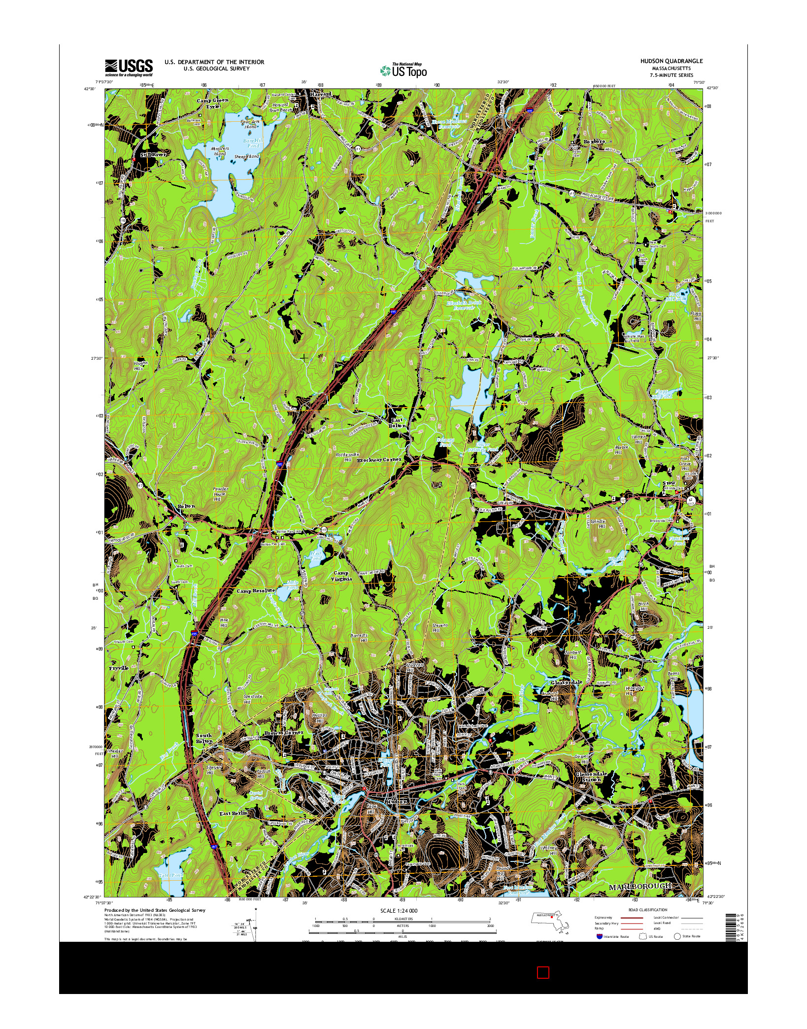 USGS US TOPO 7.5-MINUTE MAP FOR HUDSON, MA 2015