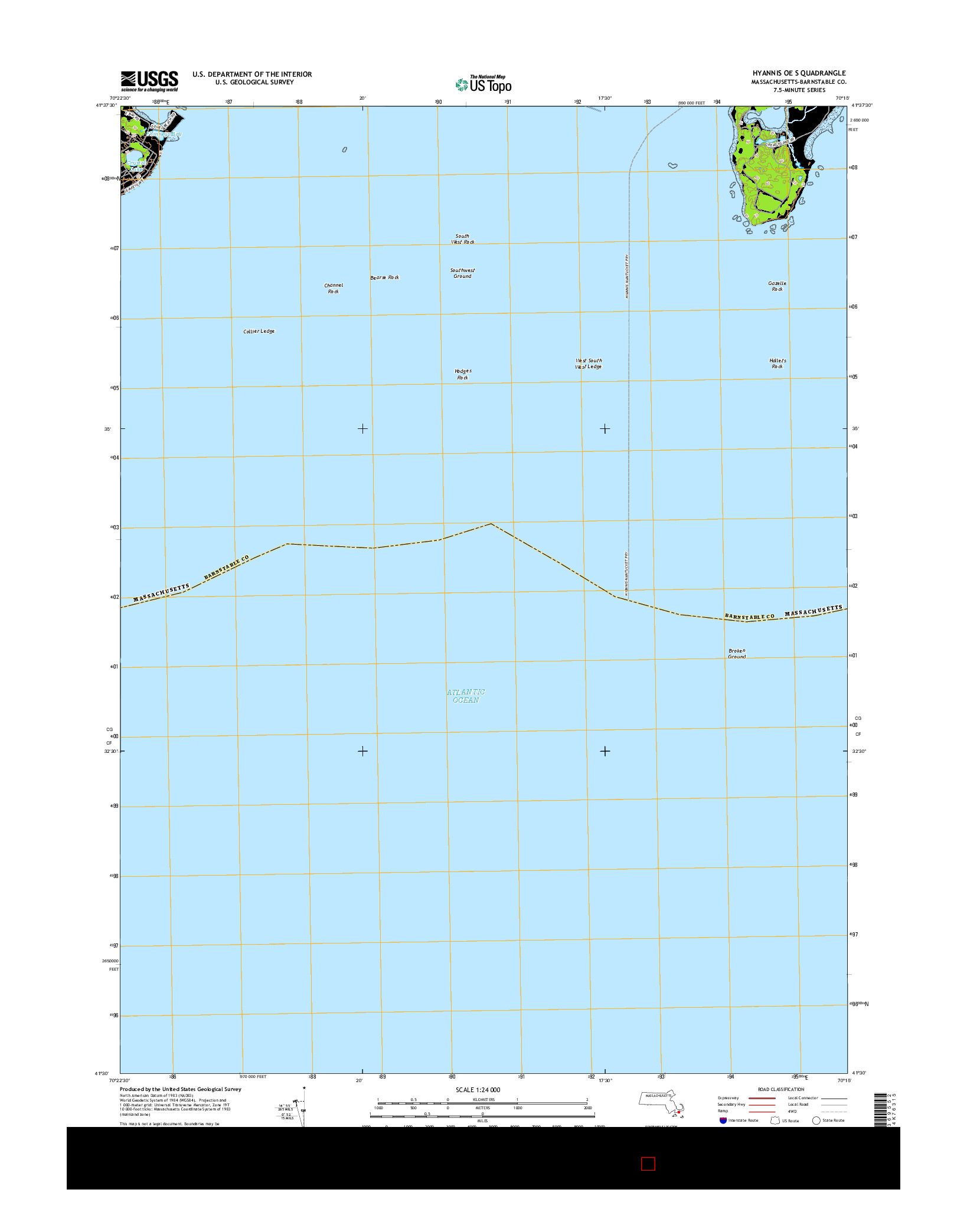 USGS US TOPO 7.5-MINUTE MAP FOR HYANNIS OE S, MA 2015