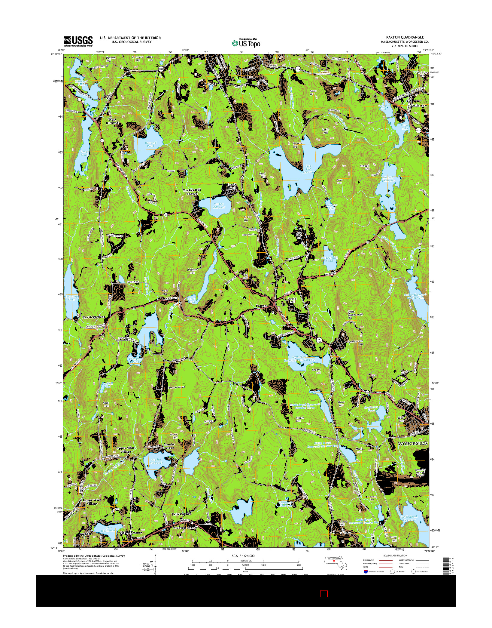 USGS US TOPO 7.5-MINUTE MAP FOR PAXTON, MA 2015