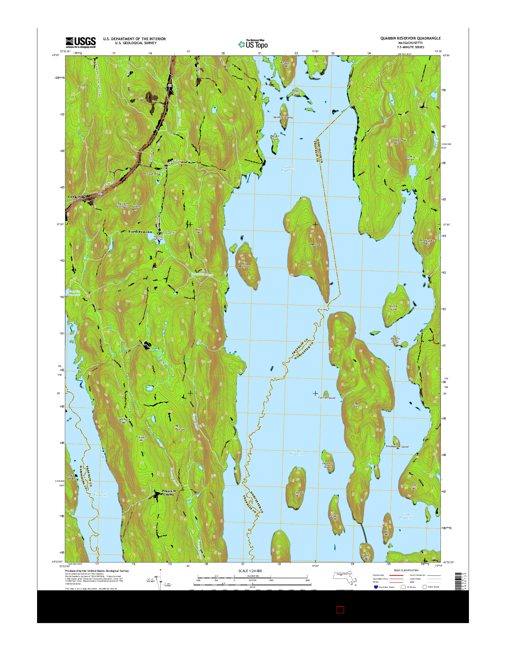 USGS US TOPO 7.5-MINUTE MAP FOR QUABBIN RESERVOIR, MA 2015