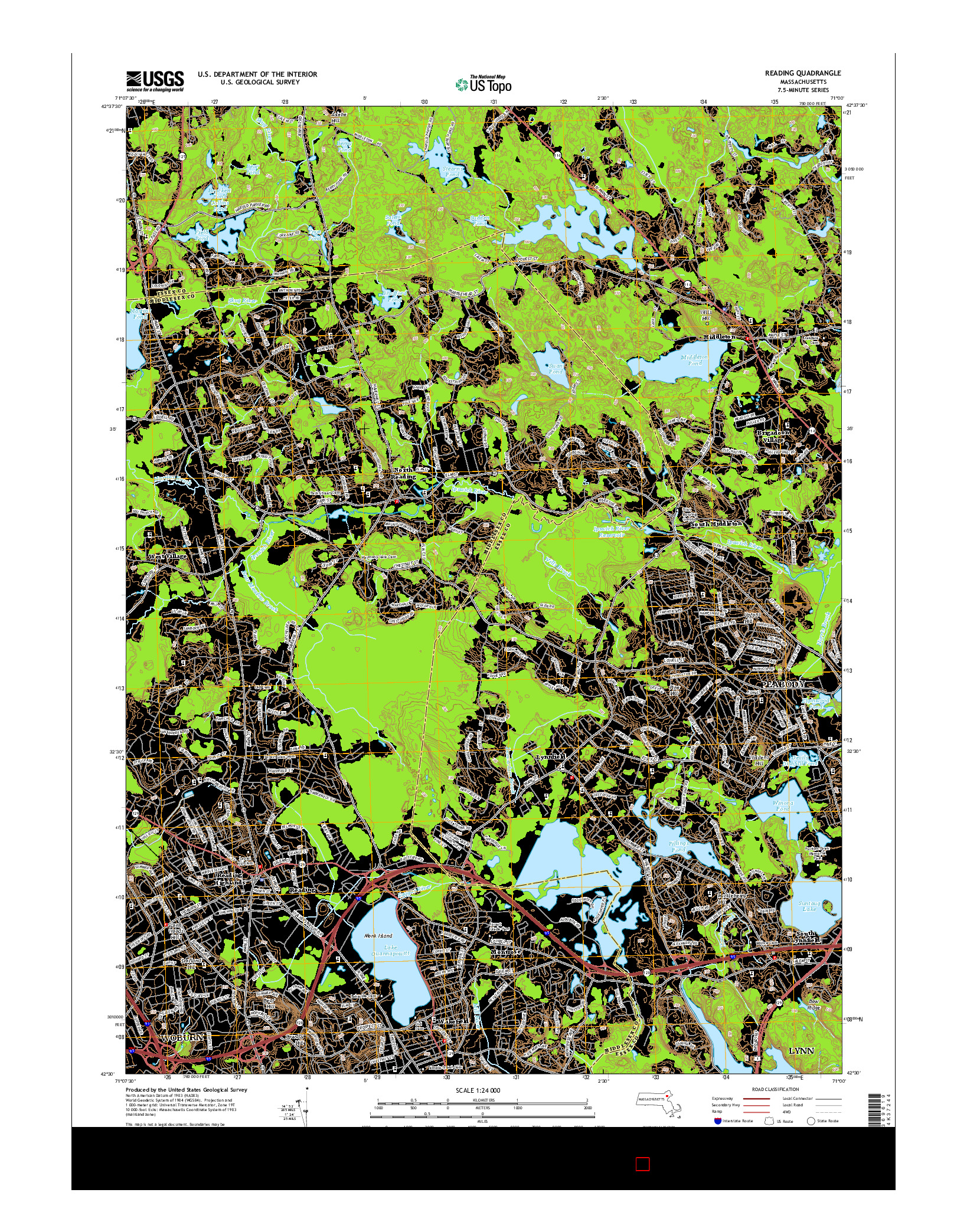 USGS US TOPO 7.5-MINUTE MAP FOR READING, MA 2015