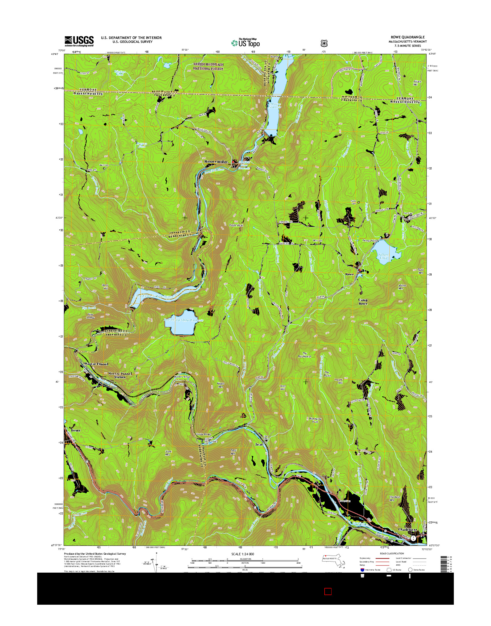 USGS US TOPO 7.5-MINUTE MAP FOR ROWE, MA-VT 2015