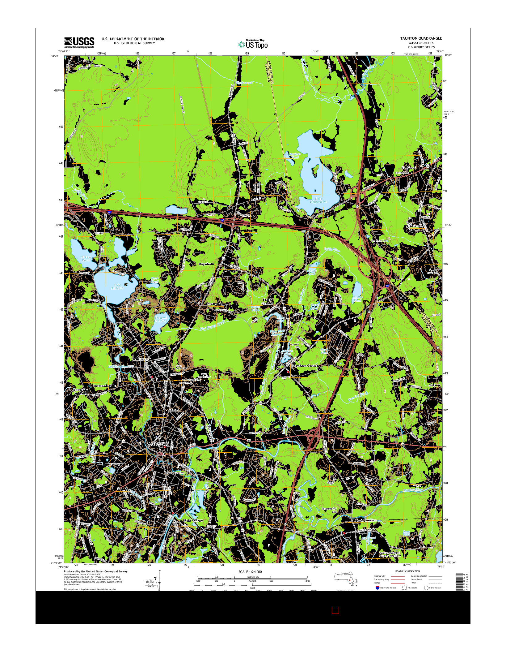 USGS US TOPO 7.5-MINUTE MAP FOR TAUNTON, MA 2015