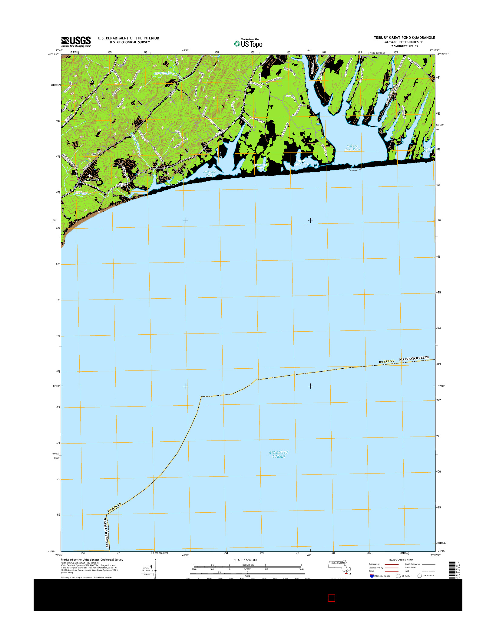 USGS US TOPO 7.5-MINUTE MAP FOR TISBURY GREAT POND, MA 2015
