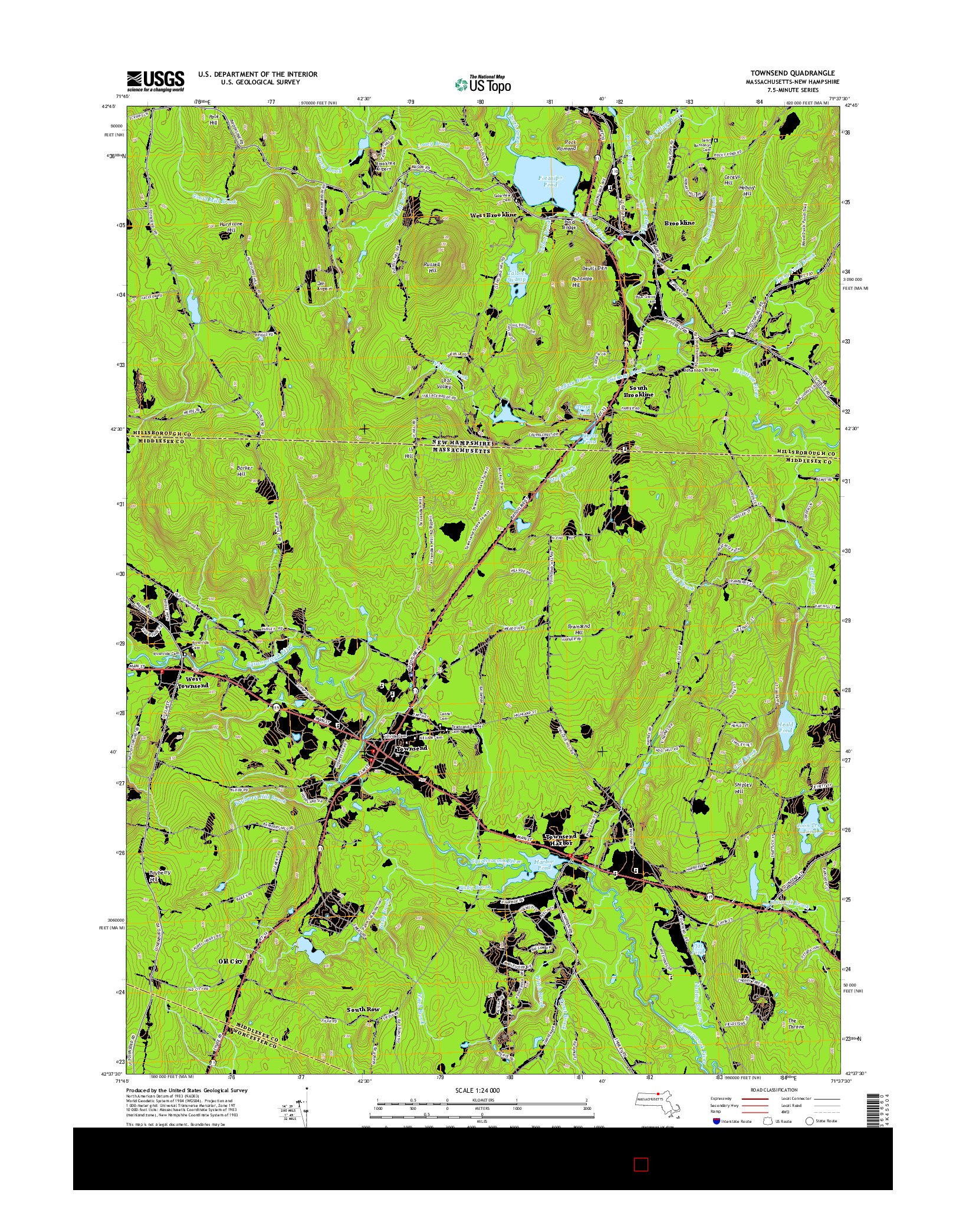 USGS US TOPO 7.5-MINUTE MAP FOR TOWNSEND, MA-NH 2015