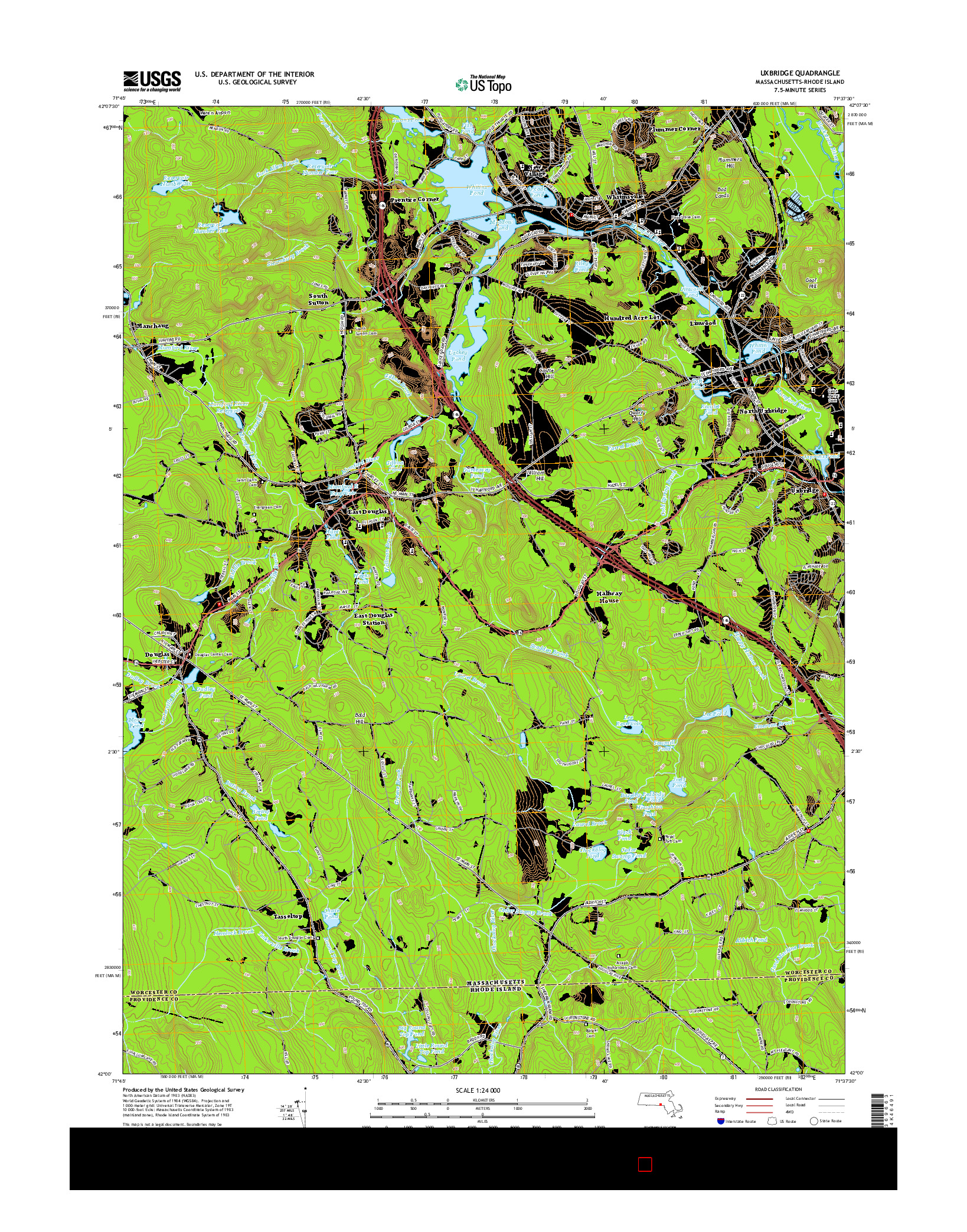 USGS US TOPO 7.5-MINUTE MAP FOR UXBRIDGE, MA-RI 2015