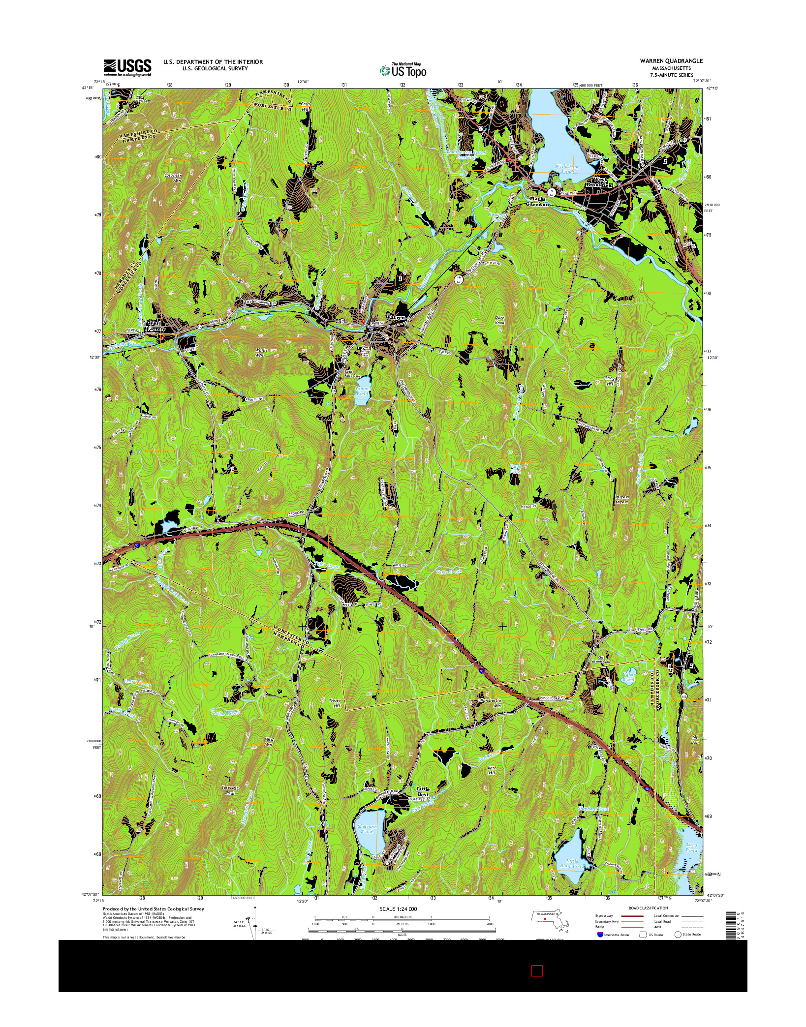 USGS US TOPO 7.5-MINUTE MAP FOR WARREN, MA 2015