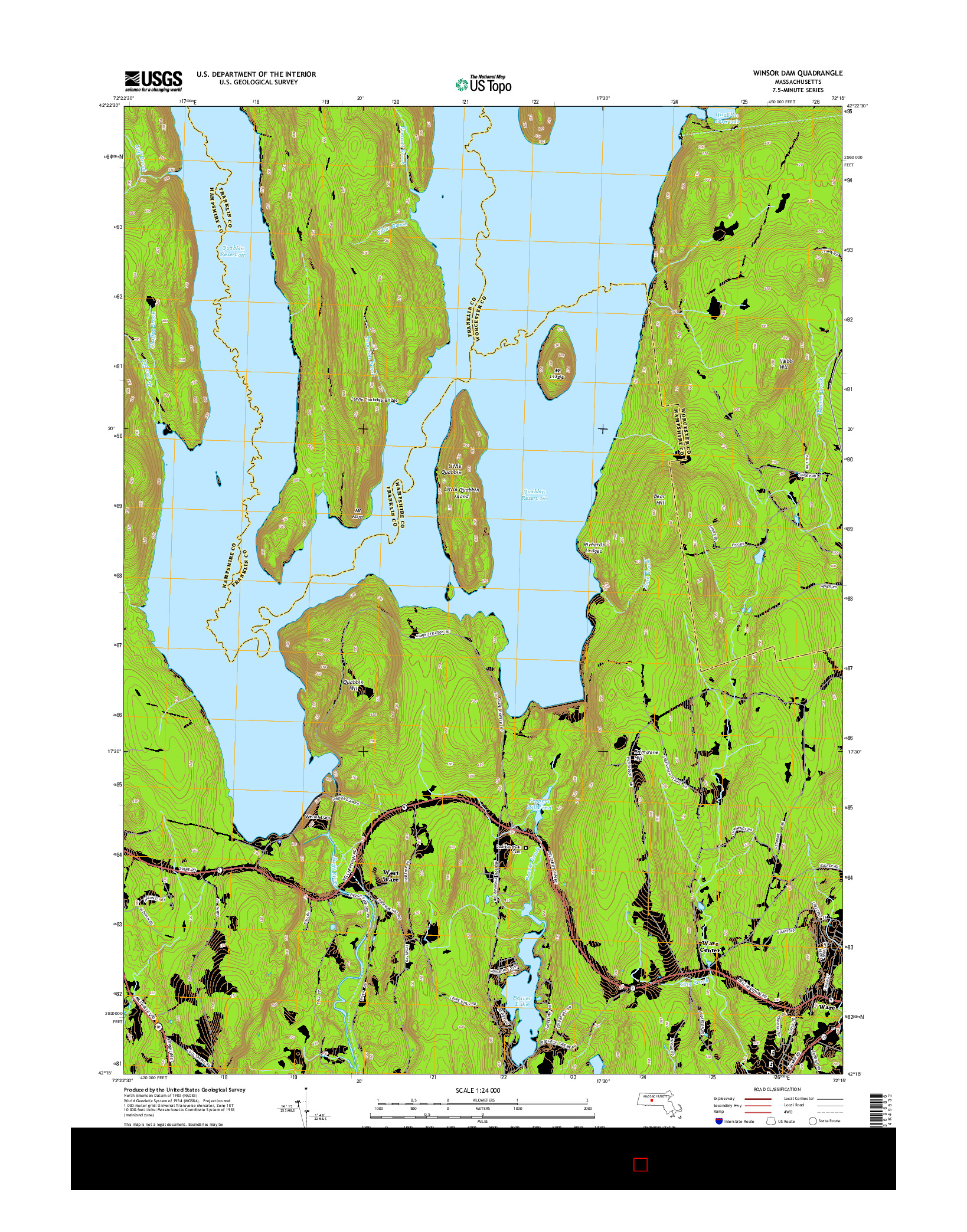 USGS US TOPO 7.5-MINUTE MAP FOR WINSOR DAM, MA 2015