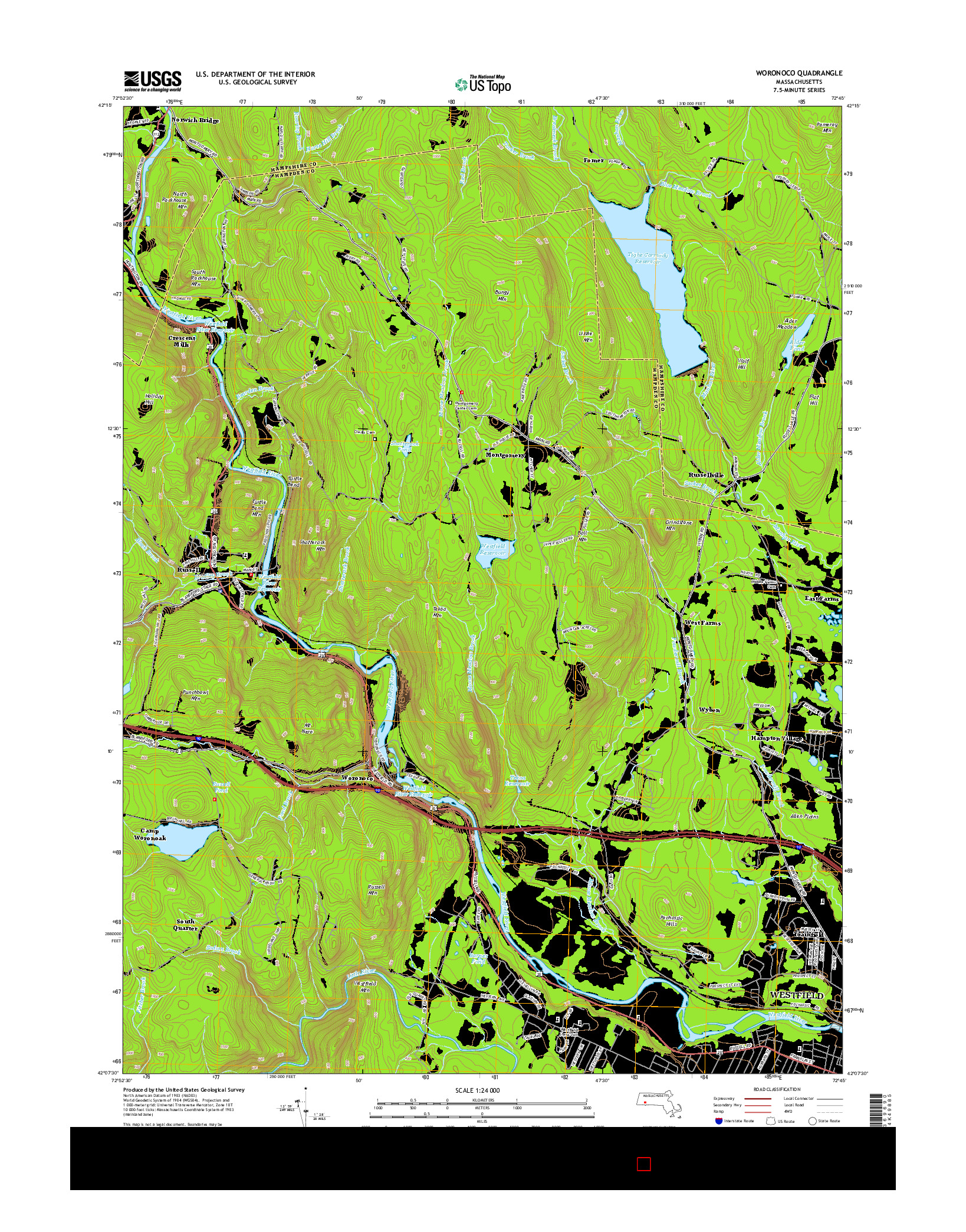 USGS US TOPO 7.5-MINUTE MAP FOR WORONOCO, MA 2015