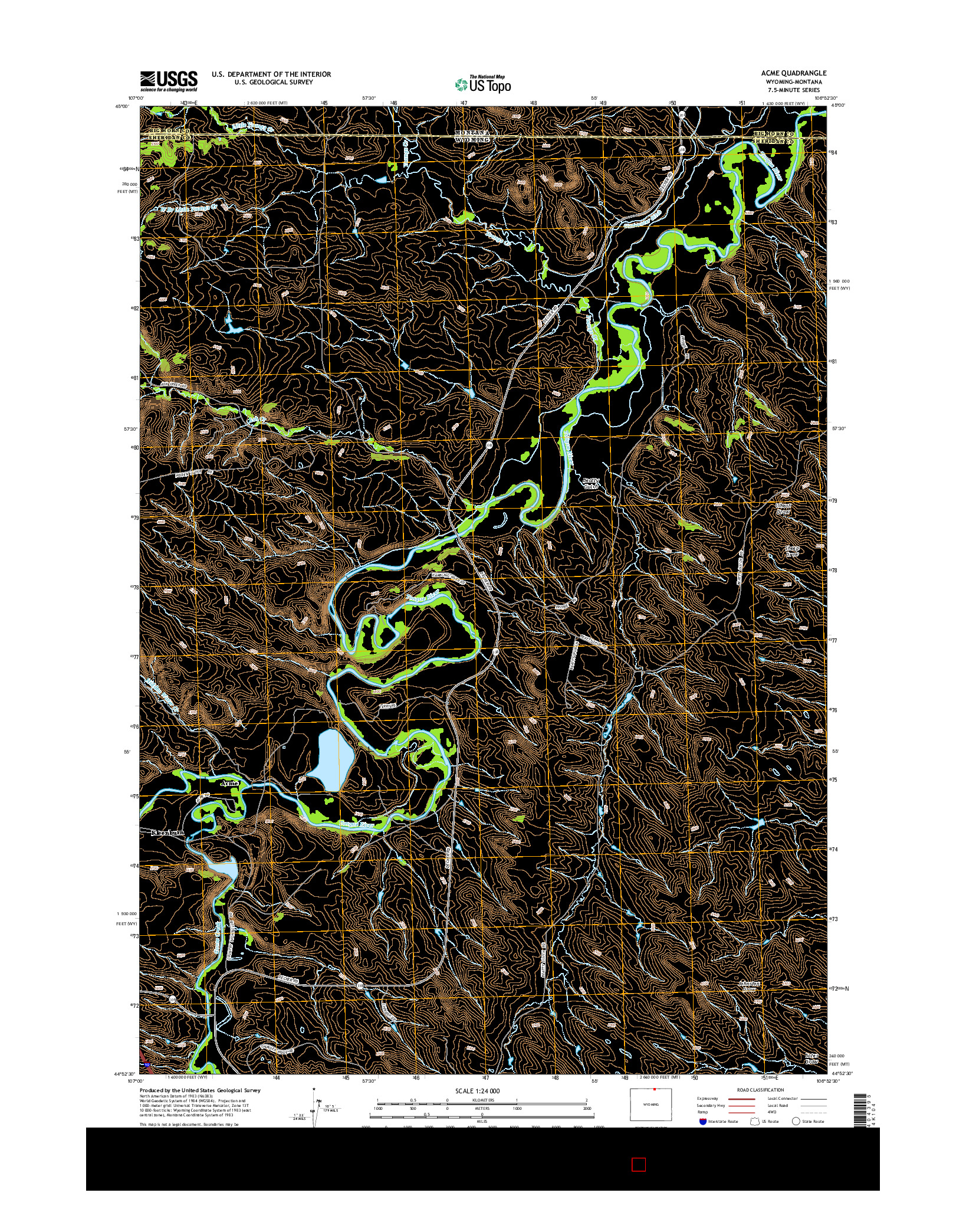 USGS US TOPO 7.5-MINUTE MAP FOR ACME, WY-MT 2015
