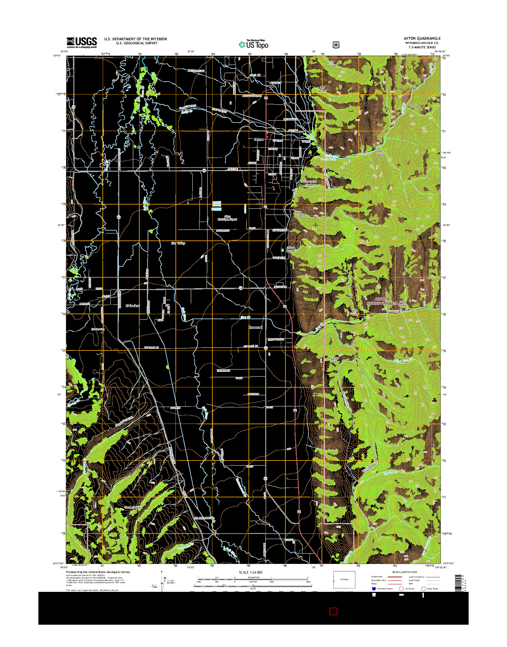 USGS US TOPO 7.5-MINUTE MAP FOR AFTON, WY 2015