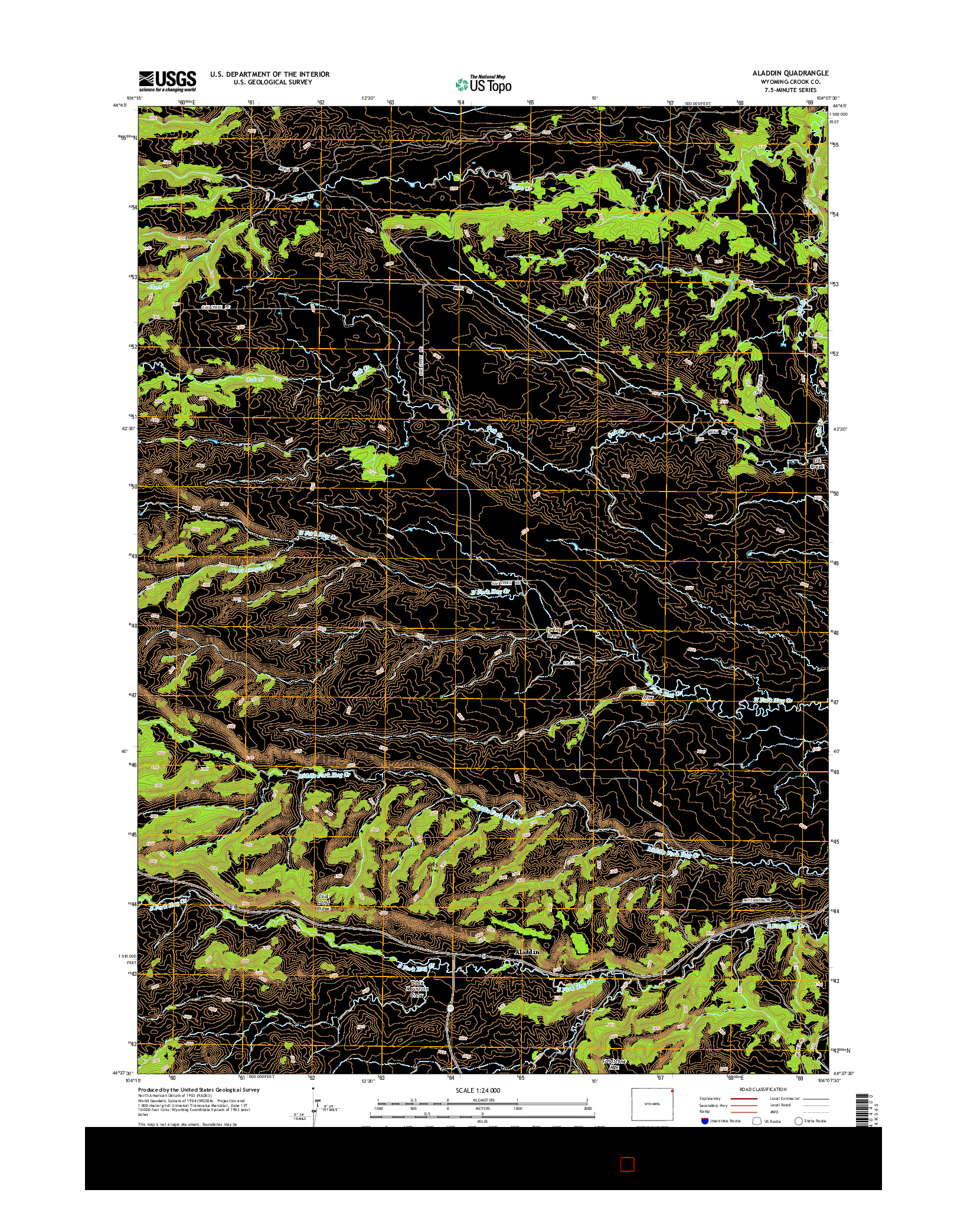USGS US TOPO 7.5-MINUTE MAP FOR ALADDIN, WY 2015