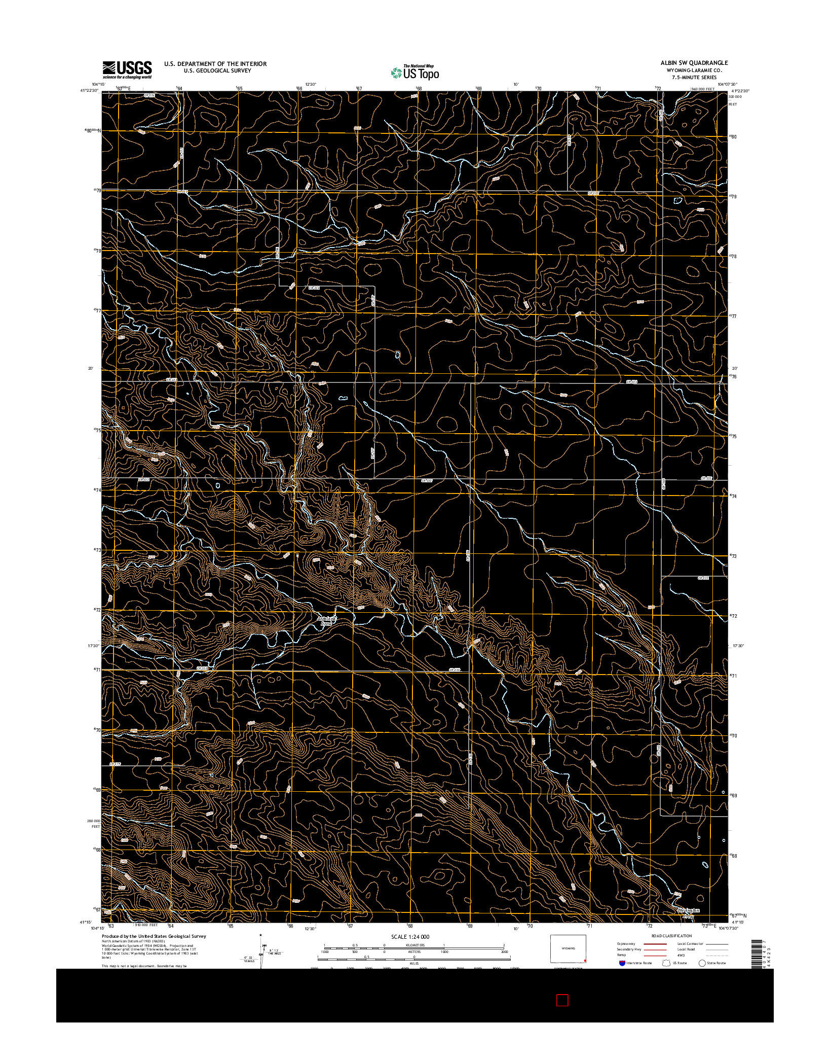 USGS US TOPO 7.5-MINUTE MAP FOR ALBIN SW, WY 2015