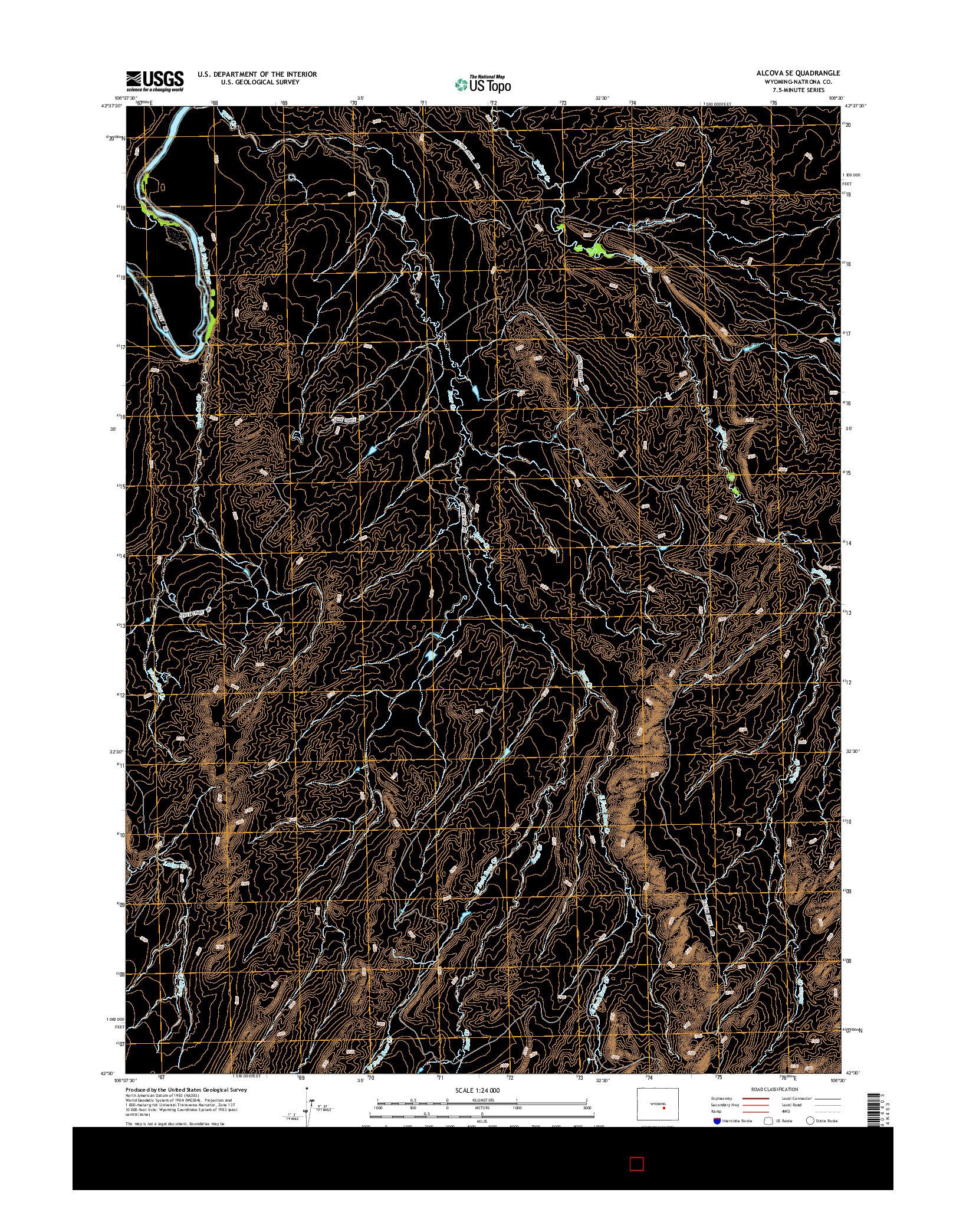 USGS US TOPO 7.5-MINUTE MAP FOR ALCOVA SE, WY 2015